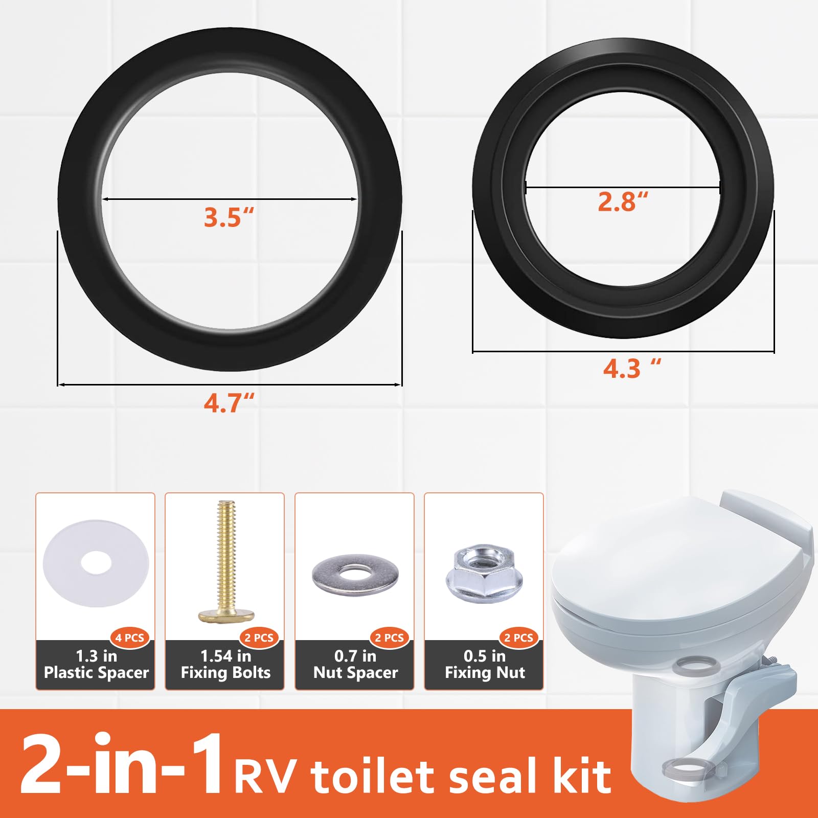 Boeemi Rv Toilet Seal Kit Replacement For Thetfords Toilet Parts- Ball Seal 34120 & Mounting Hardware Kit, Compatible With Aqua