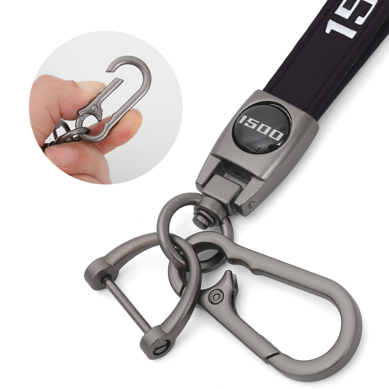 LINOAH Key Chain for Ram 1500 Leather Car Keychain, Compatiable With Dodge Ram 1500 Accessories, Black Key Chain with 360 Degree