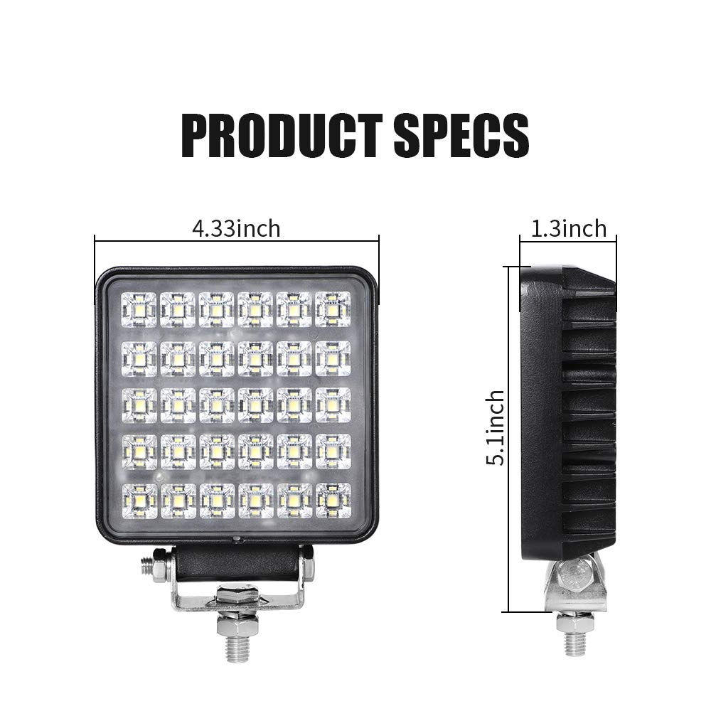 Exzeit 60W Led Work Lights For Truck, 150 Flood Led Trator Lights, 4200Lms Off Road Lights, 4.4Inches, 12/24 V Led Light Bar