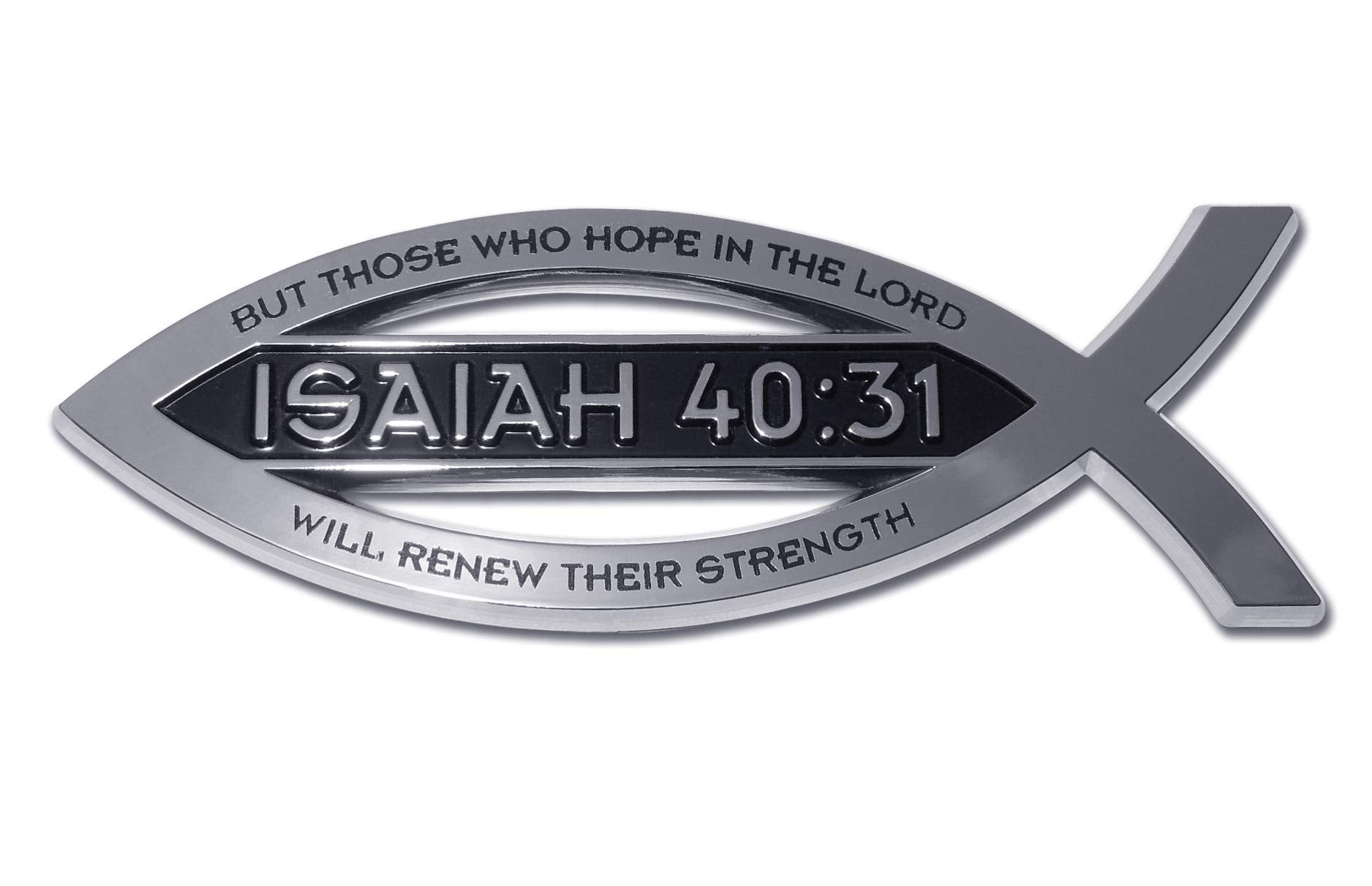 Elektroplate Christian Fish Isaiah 40:31 with Verse OEM Chrome Emblem for Cars, Trucks, and All Auto | Universal Fit at 4&quot; x 1.4&quot; | Weatherproof
