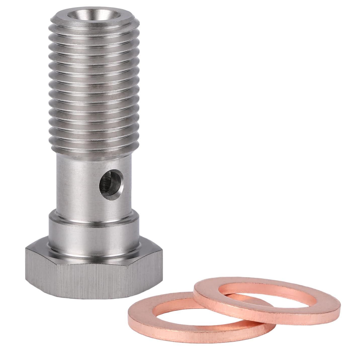 Podavelle M12X1.25 Metric Stainless Steel Single Banjo Bolt Brake Fitting Adapter 31Mm Long With Copper Washers