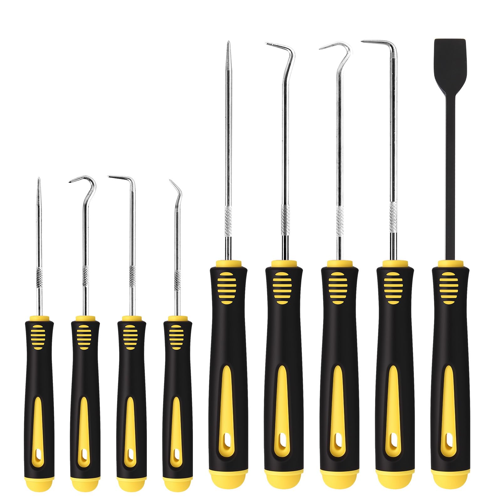 Pahiuii 9PCS Hook and Pick Tool Set with Scraper- Automotive Pick Set with Metal Pick Tools & Ergonomic Grip, Mechanic Tool Set 