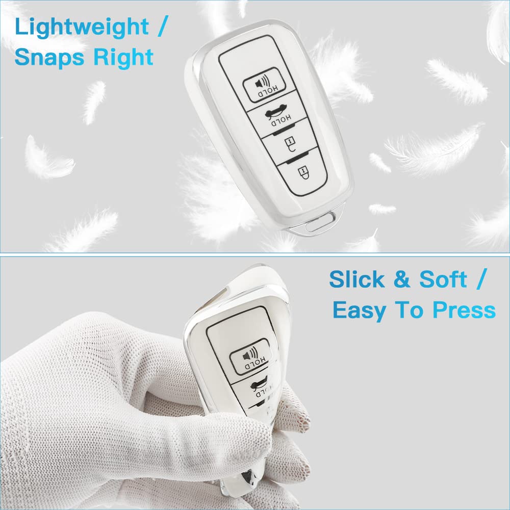 1797 For Toyota Key Fob Cover Camry Rav4 Corolla Highlander C-Hr Avalon Prius Accessories Car Remote Start Key Case Shell Holder 4 Button White Silver Tpu