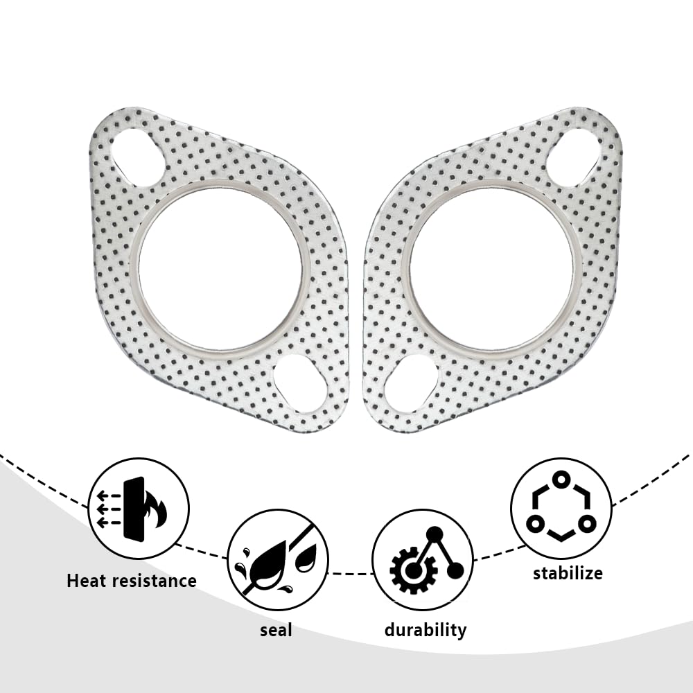2Pcs Car Exhaust Gasket,2'' 2-Bolt Exhaust Flange Gasket Replacement Oem#120-06310-0002,Standard Exhaust Manifold Gasket Car Acc