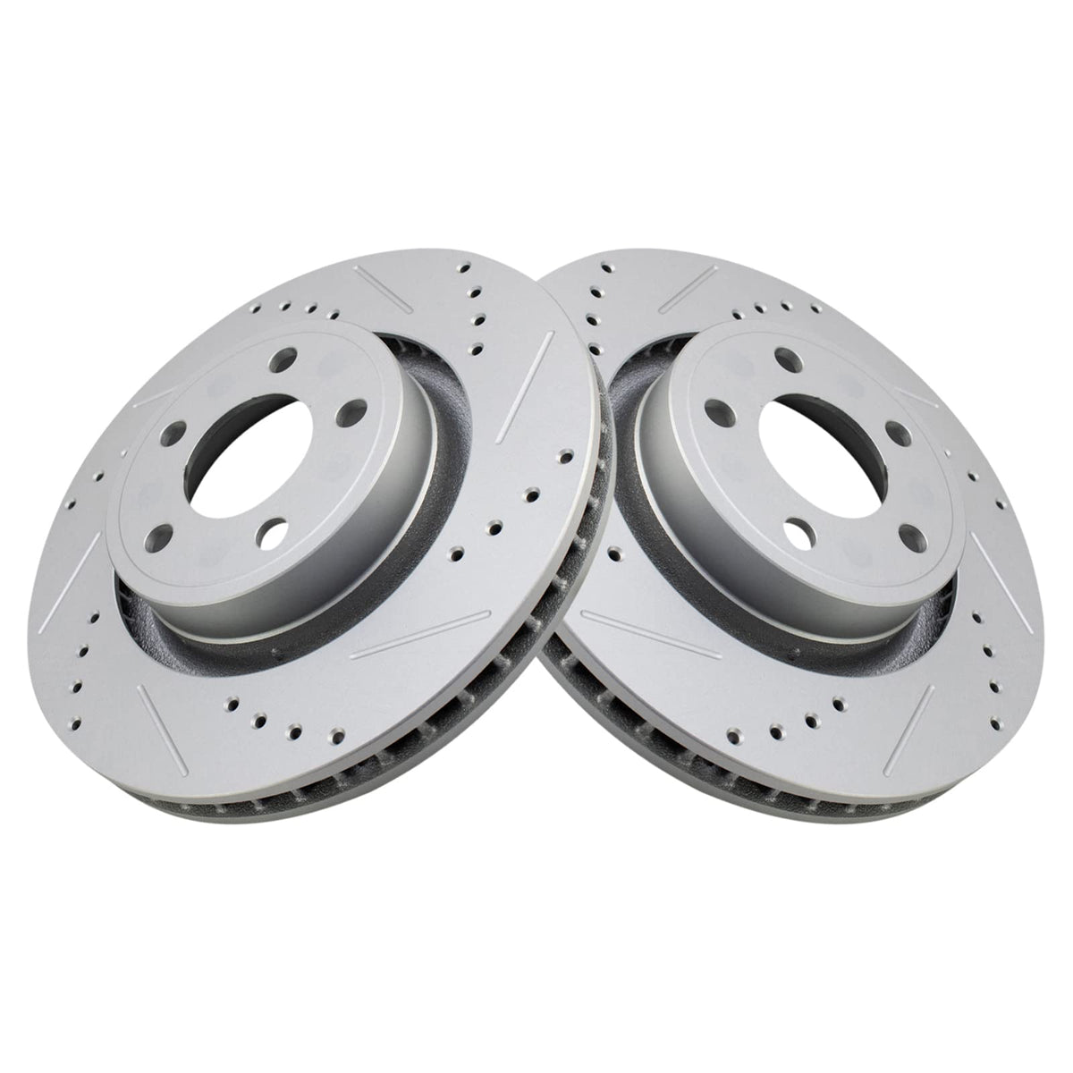 Trq Front Performance Brake Rotors Set Premium G-Coated Cross Drilled & Slotted Compatible With 2015-2020 Ford Mustang