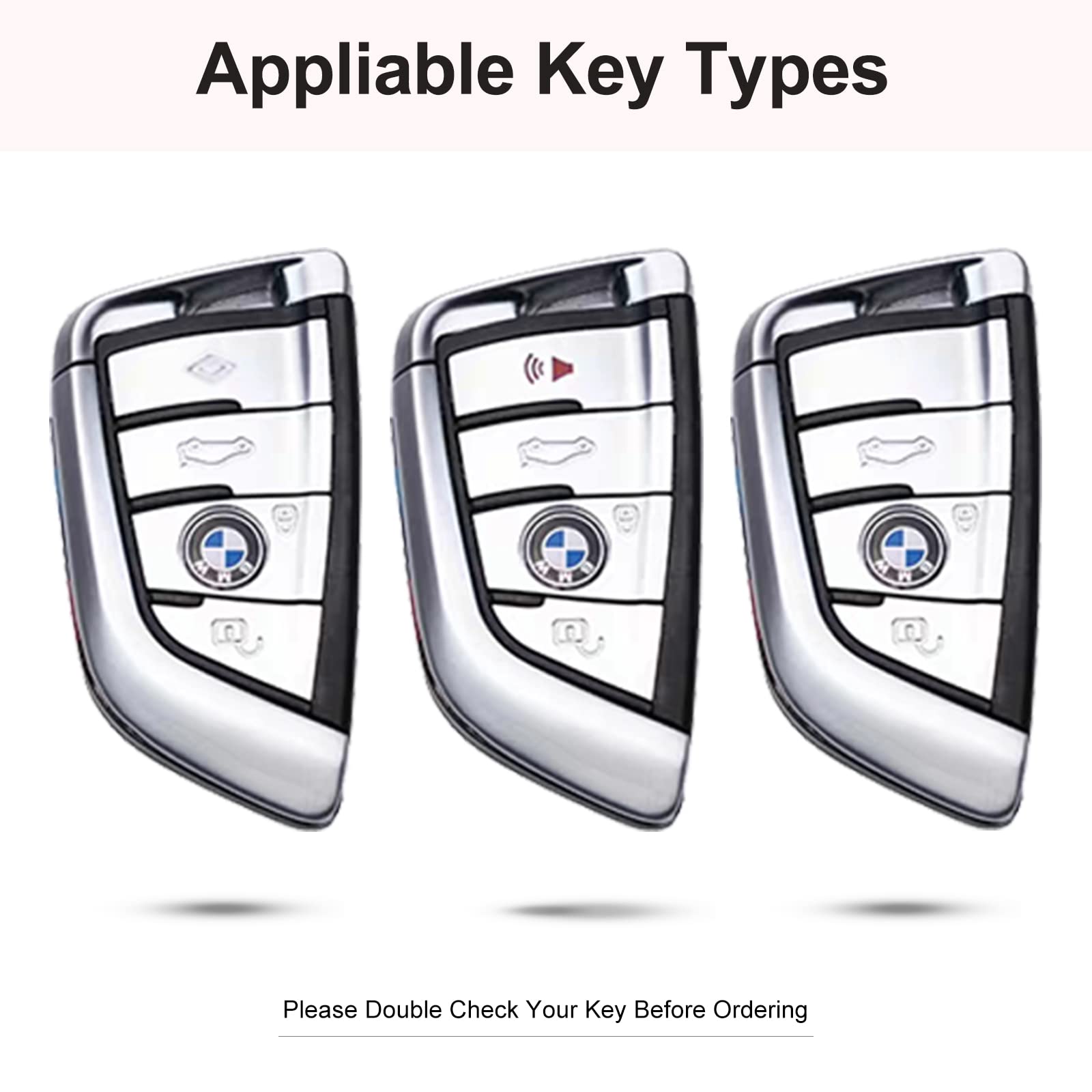 Ruabiban For Bmw Key Fob Cover With Keychain, Pink Genuine Leather Crystal Key Case Protection Shell Compatible With Bmw 2 5 6 7