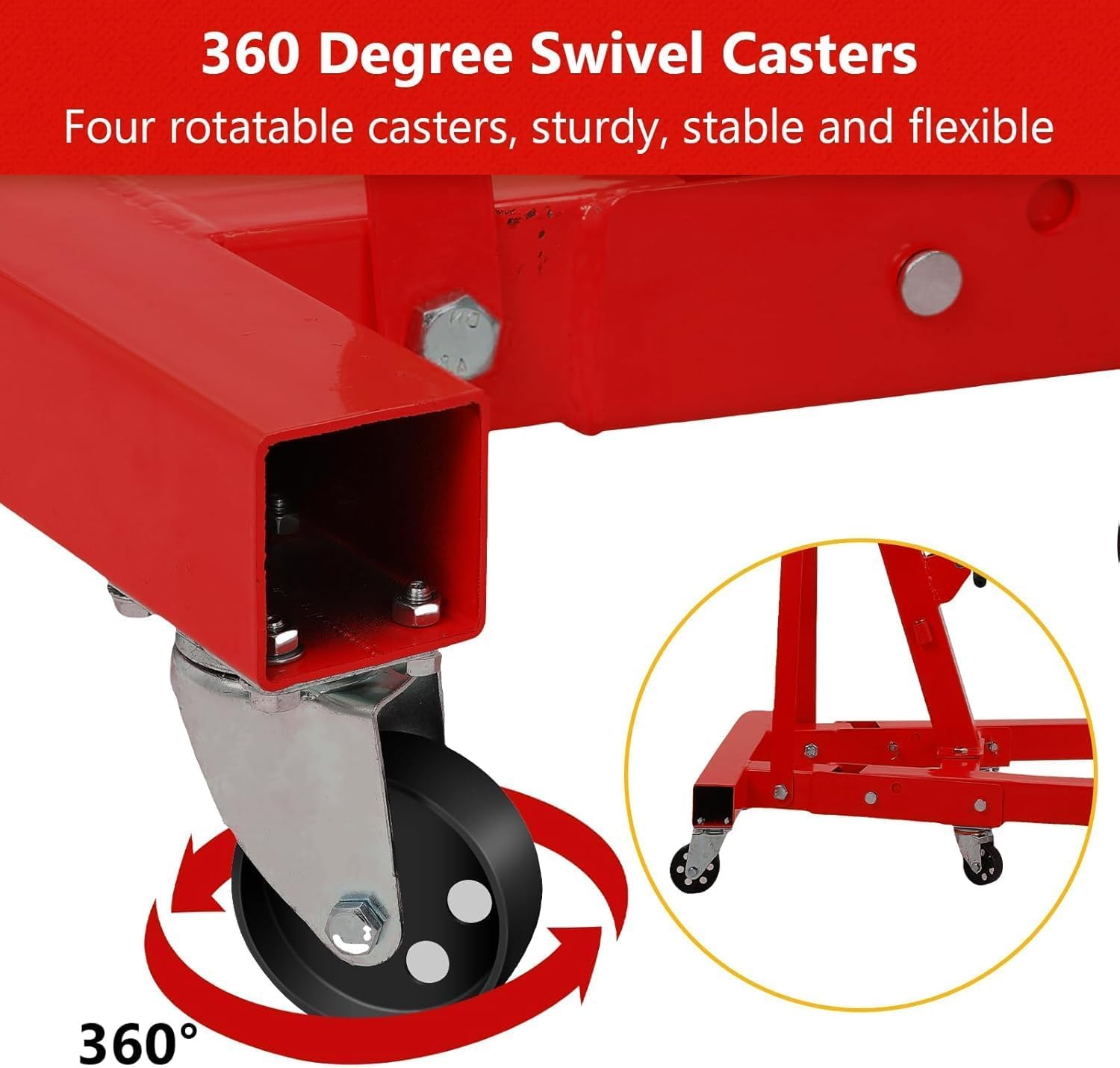 KOKEBREN 2 Ton Engine Hoist, Folding Cherry Picker Engine Hoist with Lever and 6 Casters, 4400lbs Heavy Duty Hydraulic Shop Cran