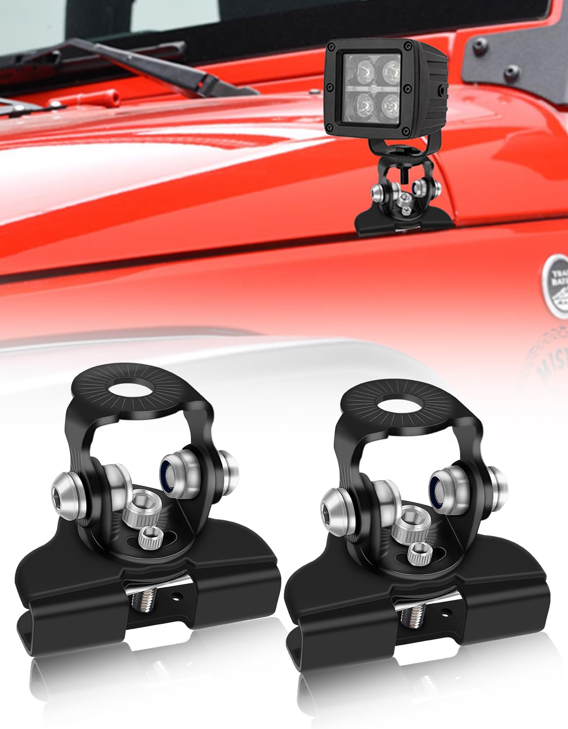 Northyun Led Hood Mounts, Universal Led Light Bar Mounting Brackets 304 Stainless Steel Hood Clamp Lights Mounts, Black
