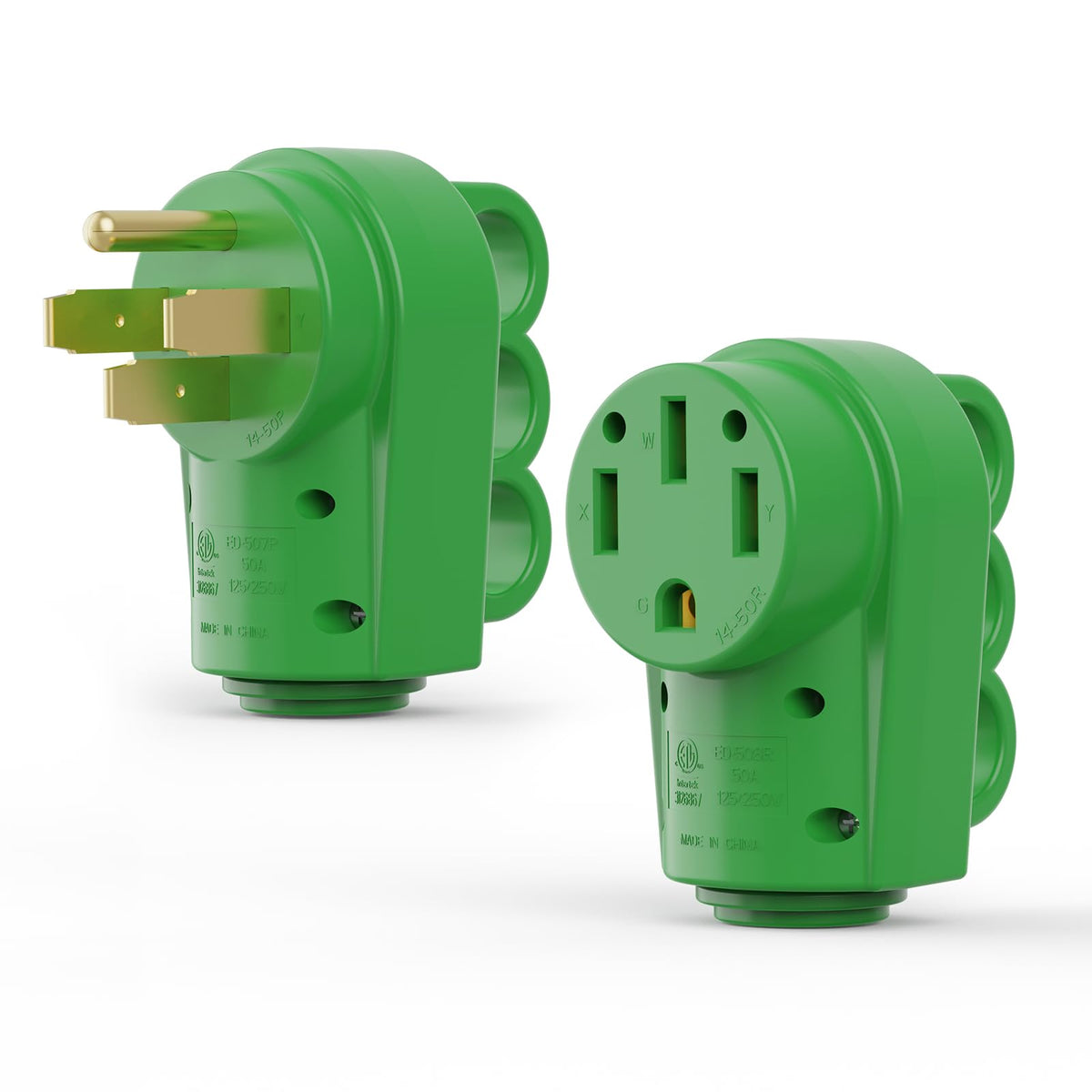 RVGUARD 50 Amp RV Male and Female Plug Kit, NEMA 14-50P & 14-50R RV Replacement Plug, 125/250V 50 Amp with Disconnect Handle, Gr