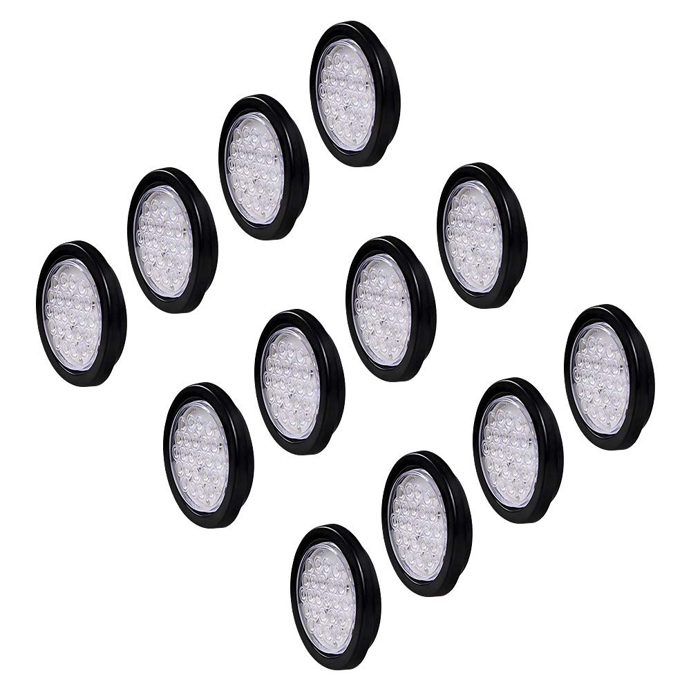 12X 4 Round 24-LED Clear Lens RED Sealed Tail Light Trailer Truck RV Brake Stop Lamps Rear Parking Taillights 12V