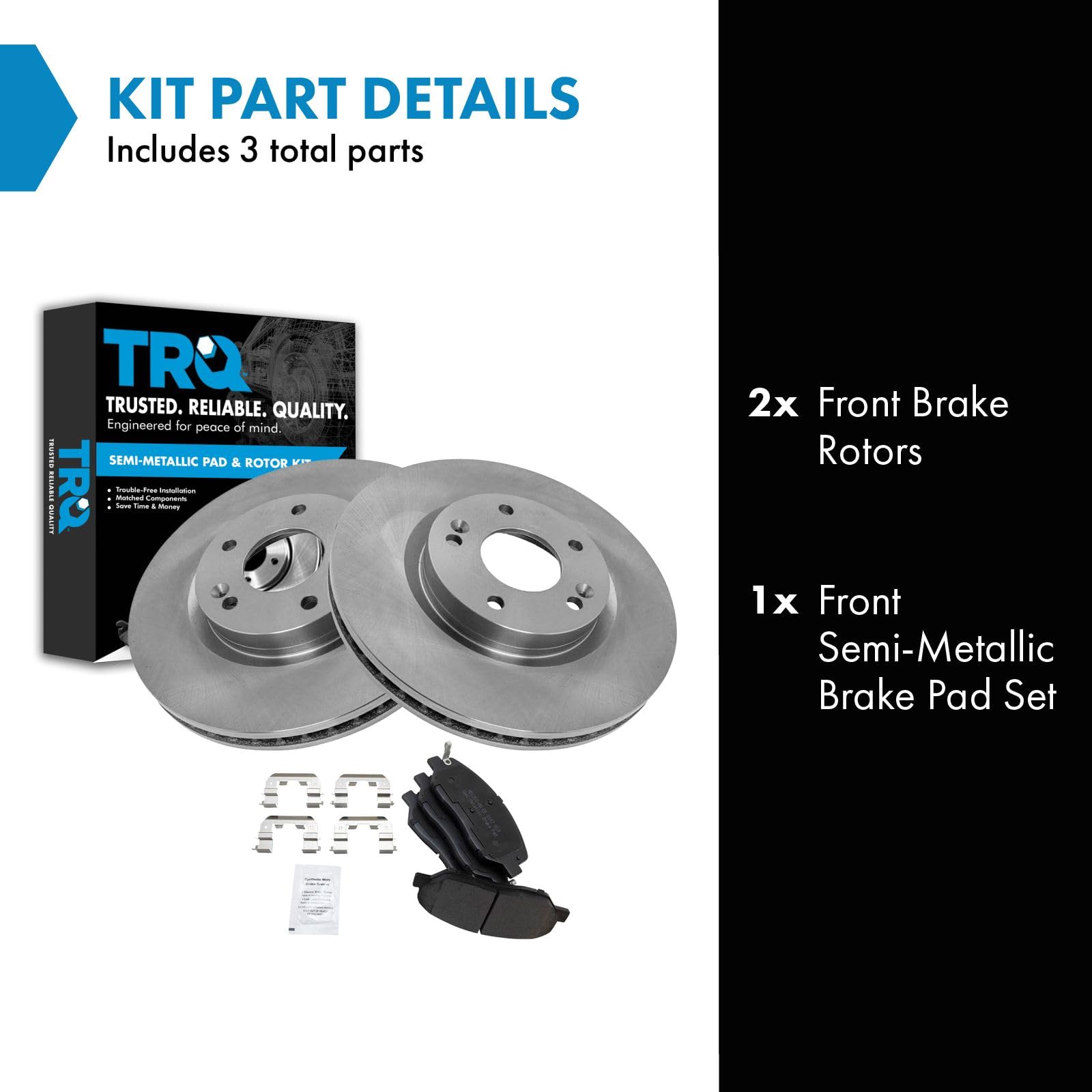 Trq Front Brake Pad & Rotor Kit Semi-Metallic Compatible With 2007-2016 Hyundai Santa Fe