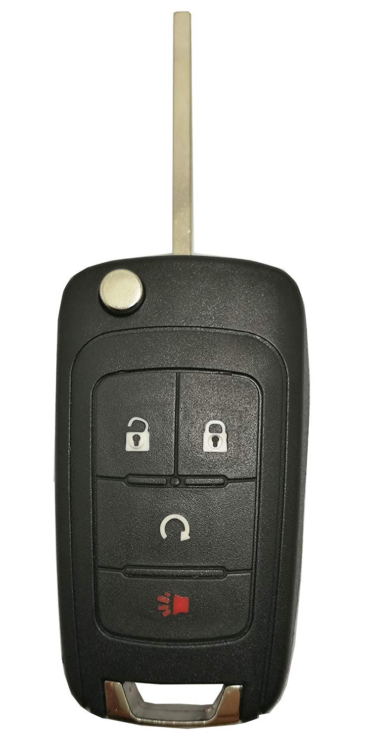 Key Fob Case Shell Fit For Gmc Chevrolet Chevy Equinox Sonic Trax Terrain 4 Buttons Replacement Flip Folding Smart Car Key Fob Cover With Uncut Blade Blank (4 Buttons Key Fob Shell)