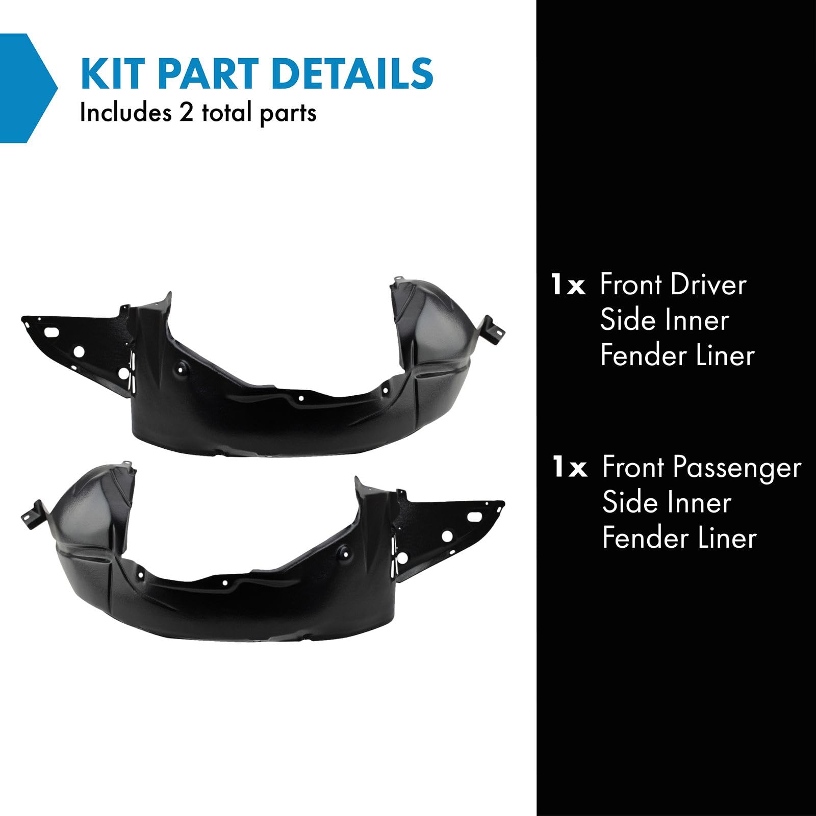 Trq Front Inner Fender Liner Set Compatible With 2007-2013 Nissan Altima Ni1250135 Ni1251135