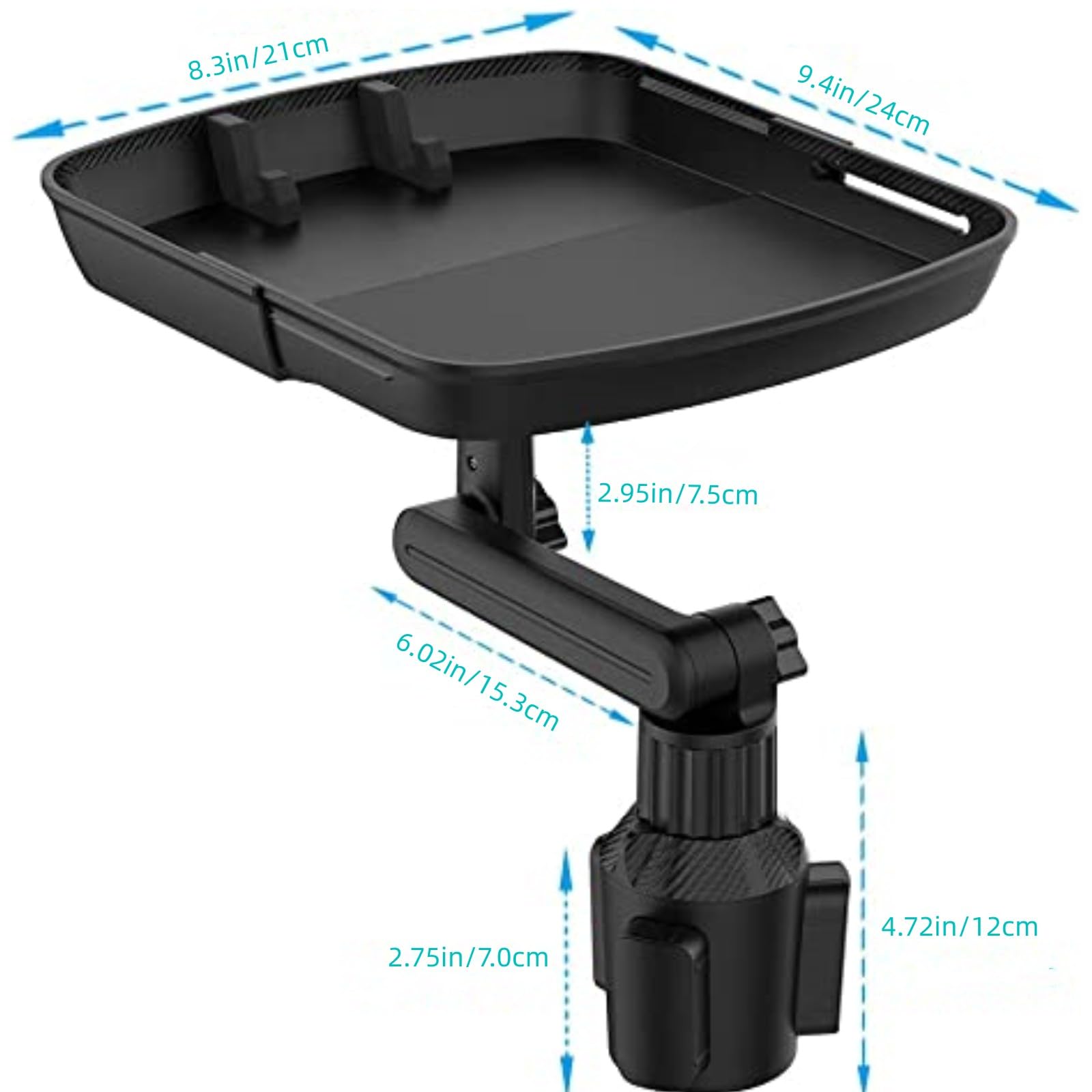 Kelofam Larger Cup Holder Tray, 10 inch Car Food Tray for Eating, Detachable 3 in 1 Car Cup Holder Expander and 360 Rotating Car
