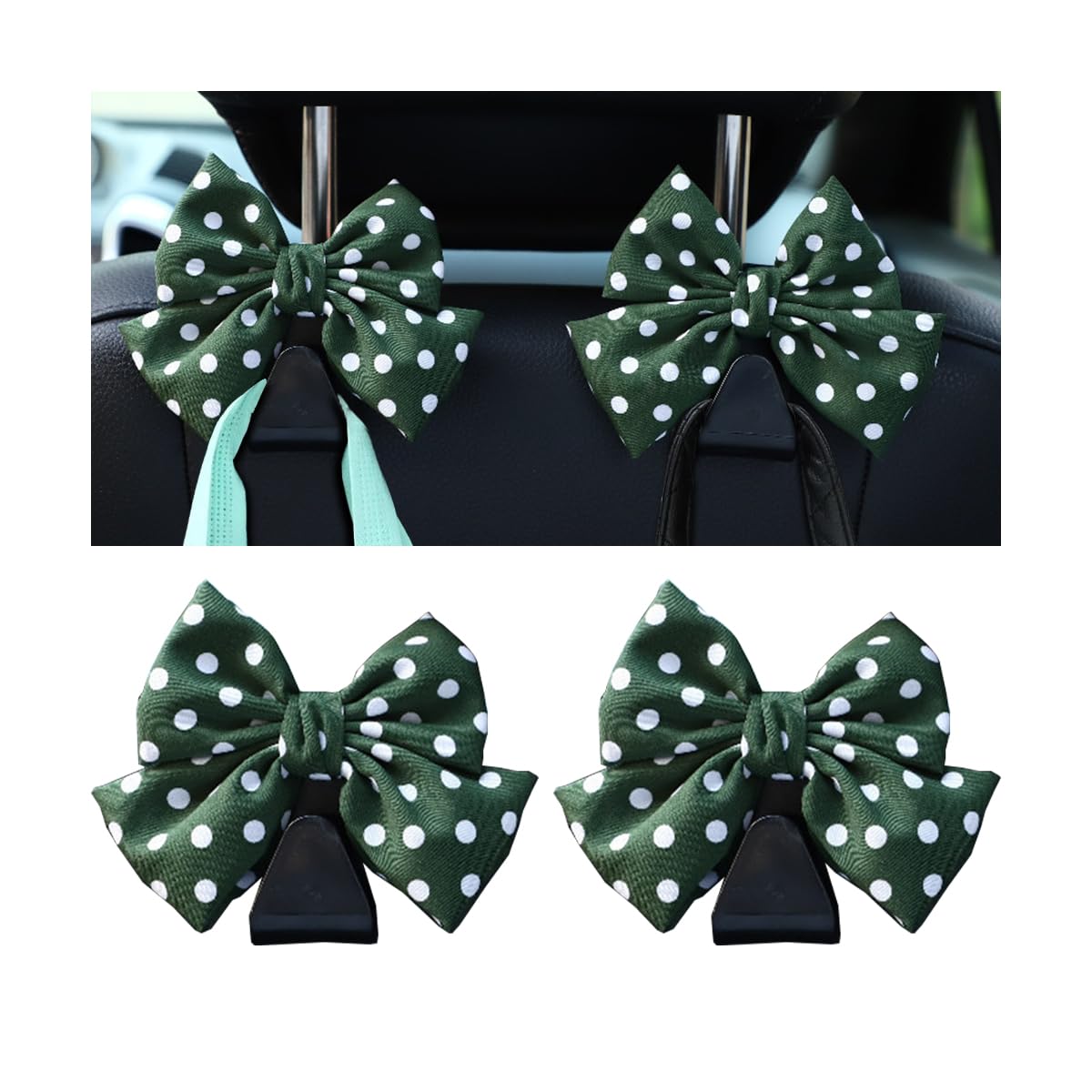 Mandark 2-Piece Car Seat Hooks - Cute Bow Vehicle Hooks for Purses and Bags - Universal Automotive Hanger for SUV, Sedan, Truck 