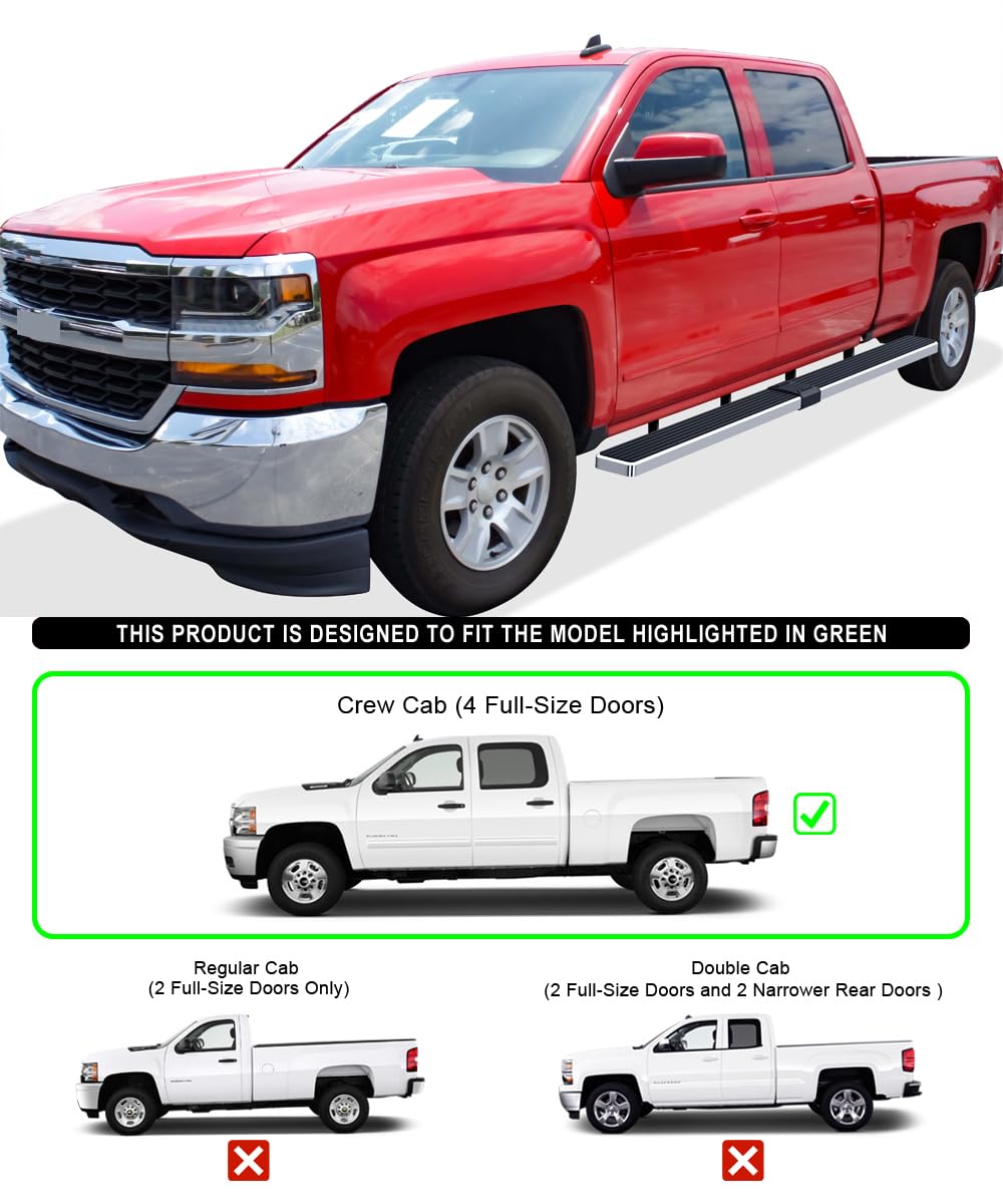 Aps Wheel To Wheel Running Boards 6In Compatible With Chevy Silverado Gmc Sierra 1500 2007-2018 Crew Cab 6.5Ft Bed & 2500 Hd 350