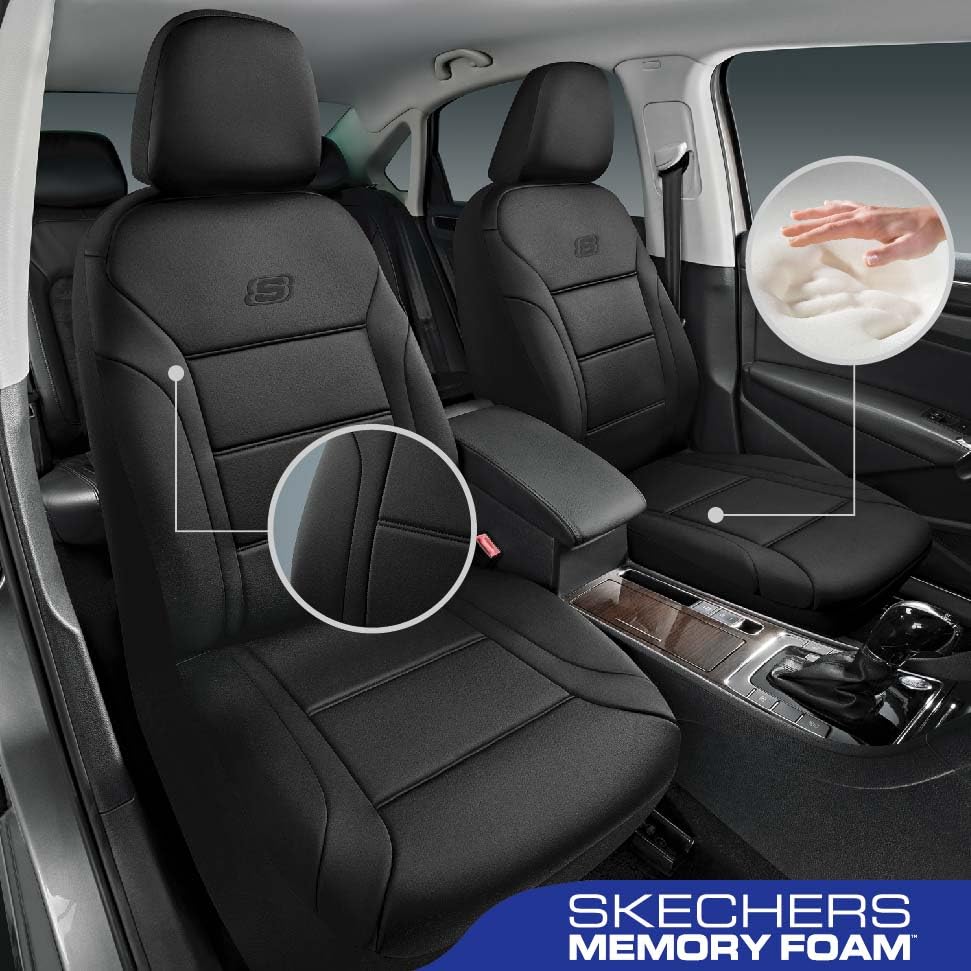 Skechers Memory Foam Car Seat Covers, Lycra Seat Covers Thick Memory Foam, Black Car Seat Cover Full Sets, Airbag Compatible, Au