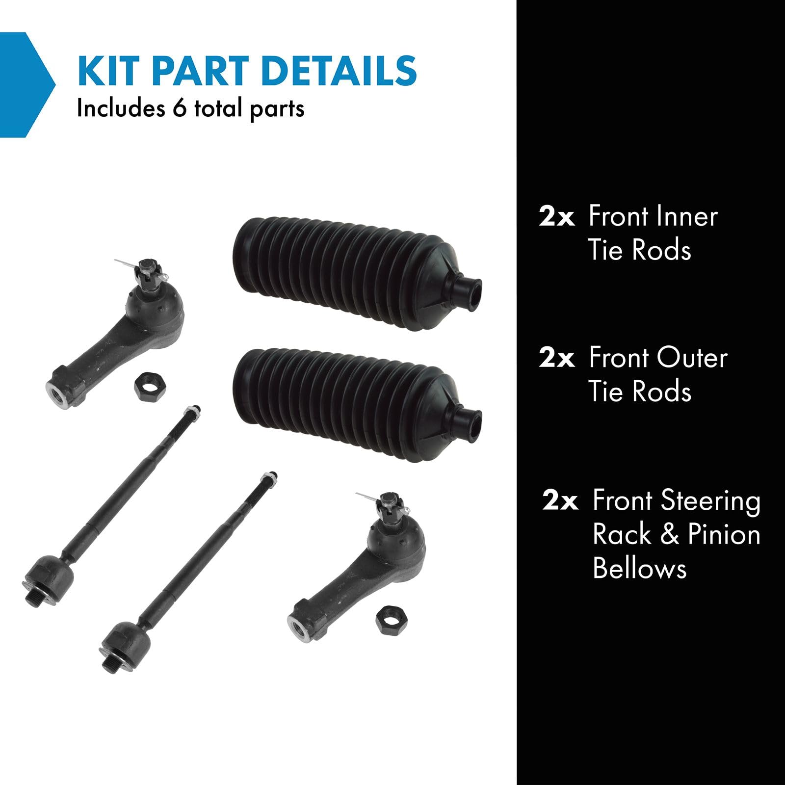 Trq Front Driver & Passenger Side Steering Kit Steering Rack & Pinion Bellow Tie Rod Compatible With 2002-2004 Honda Odyssey