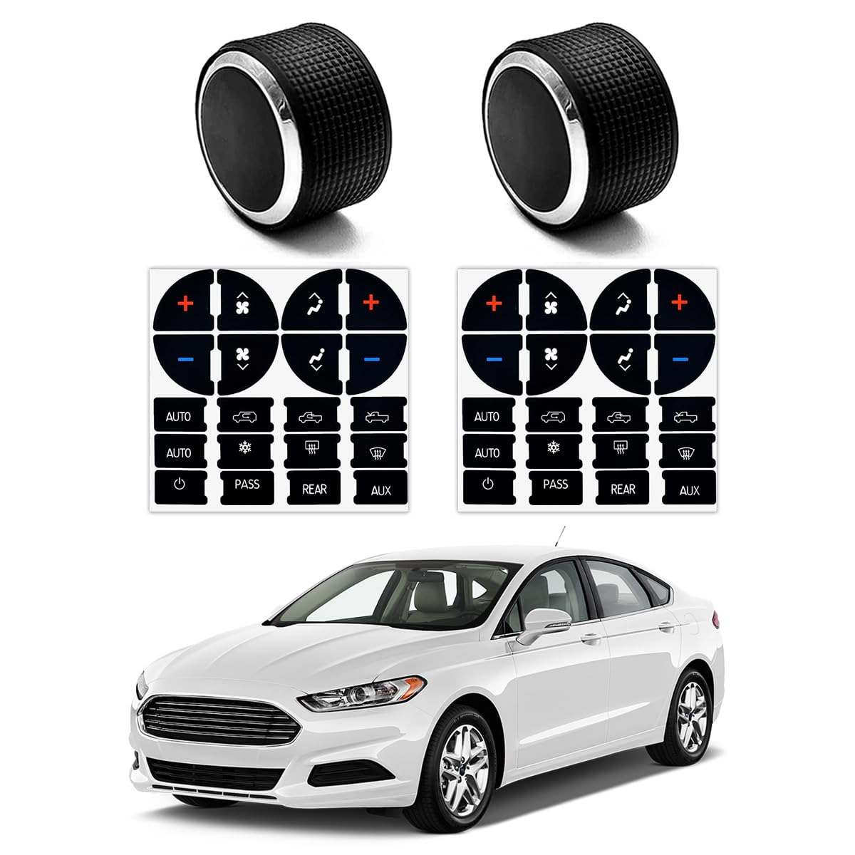Kewucn 2 Packs Rear Radio Volume Control Knob Cover and AC Dash Button Sticker Repair Kit (2 Packs), Universal Vehicles Interior
