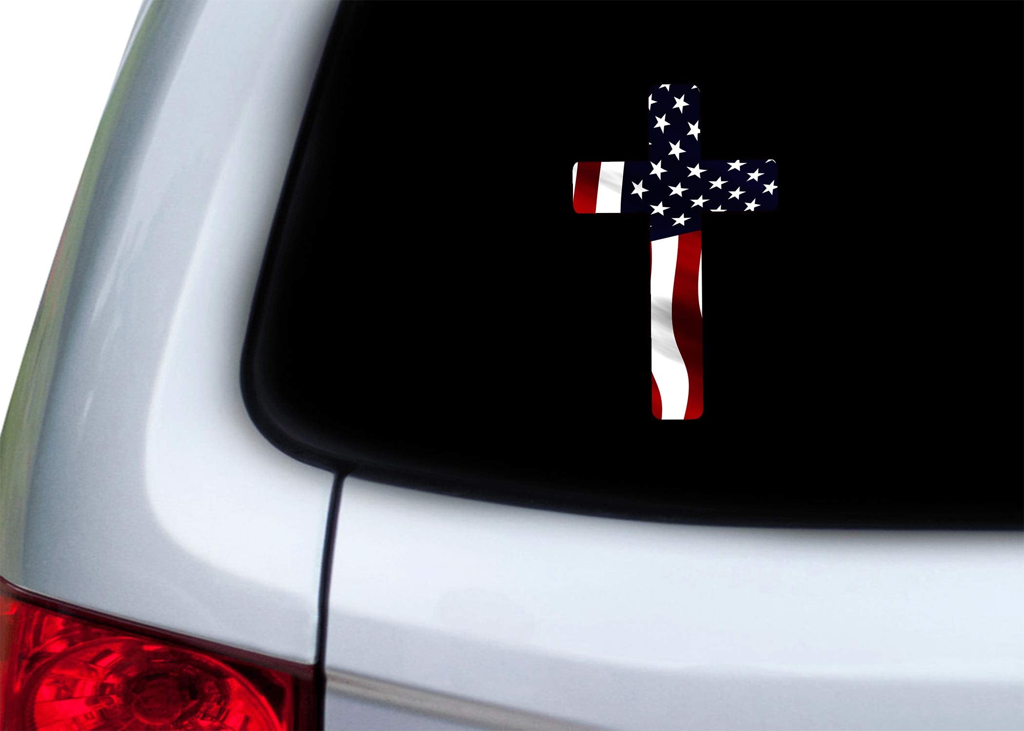 Rogue River Tactical Pack Of 4 Red White Blue Cross Decal Sticker American Flag Usa Large Inch Patriotic Decal Auto Bumper Stick