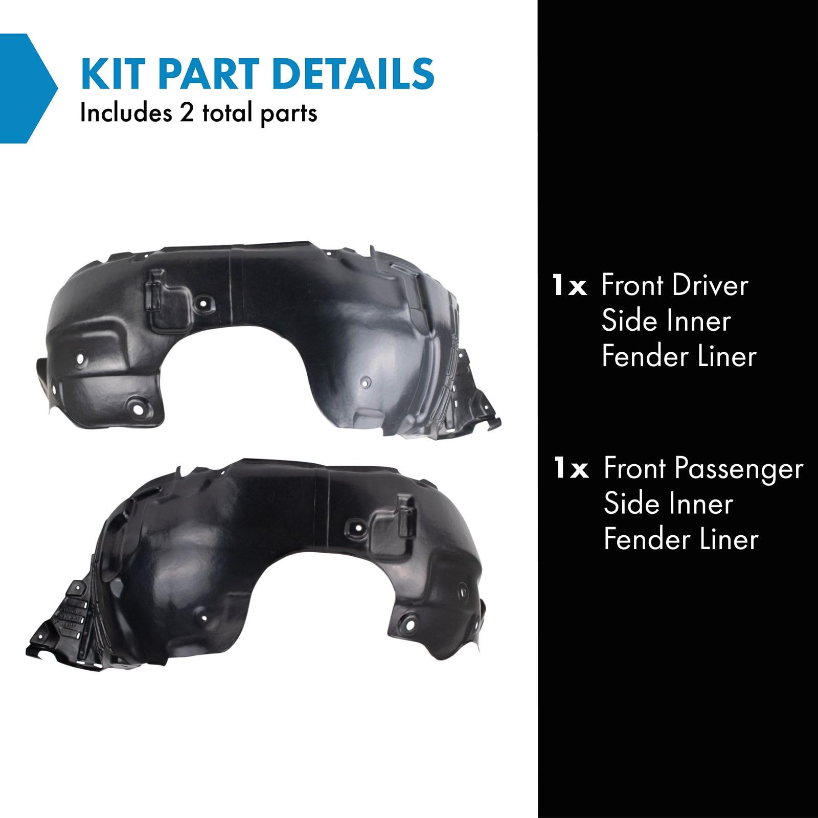 Trq Front Inner Fender Liner Set Compatible With 2014-2015 Kia Sorento Ki1248139 Ki1249139