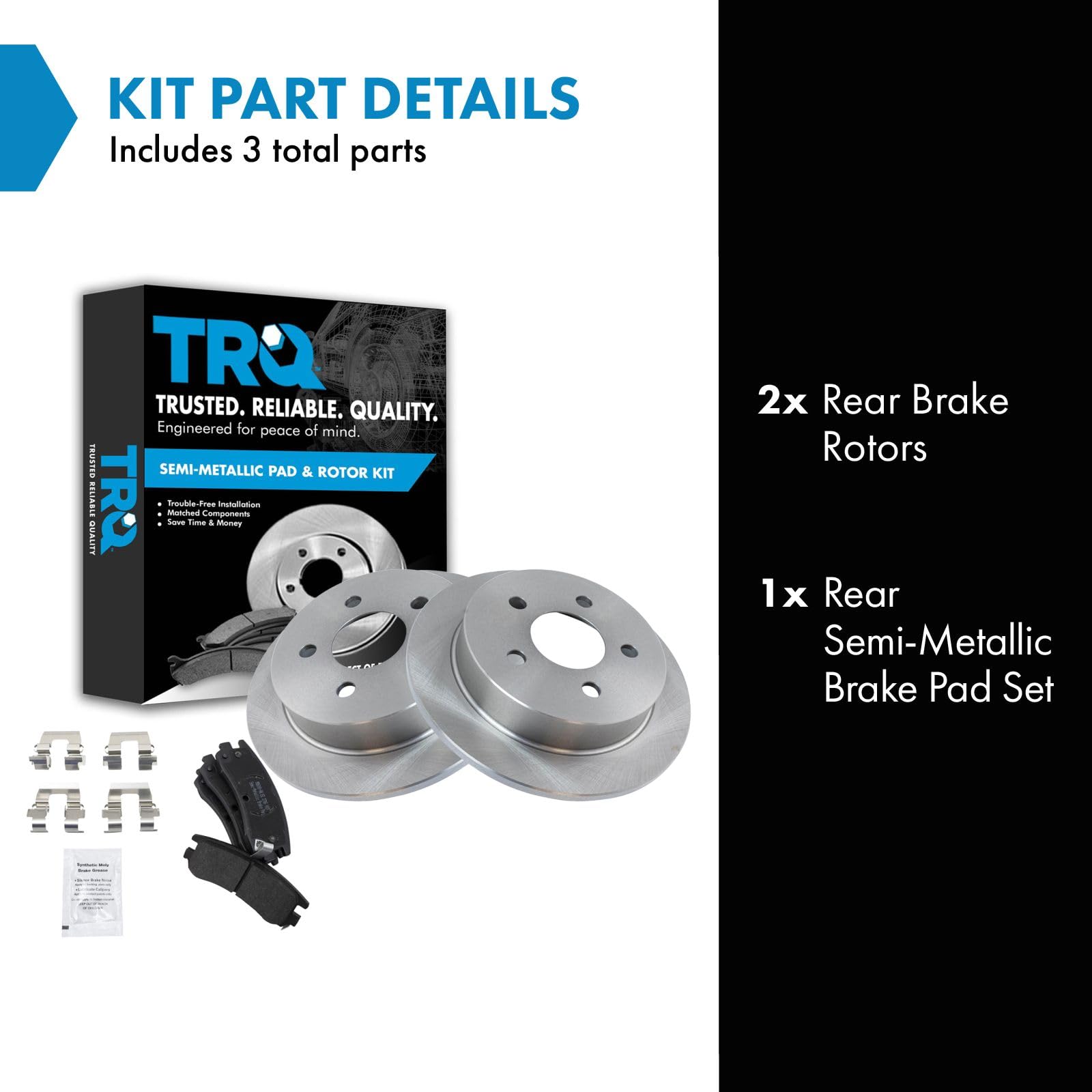 Trq Rear Semi Metallic Brake Pad & Rotor Kit Compatible With Buick Chevy Pontiac Olds