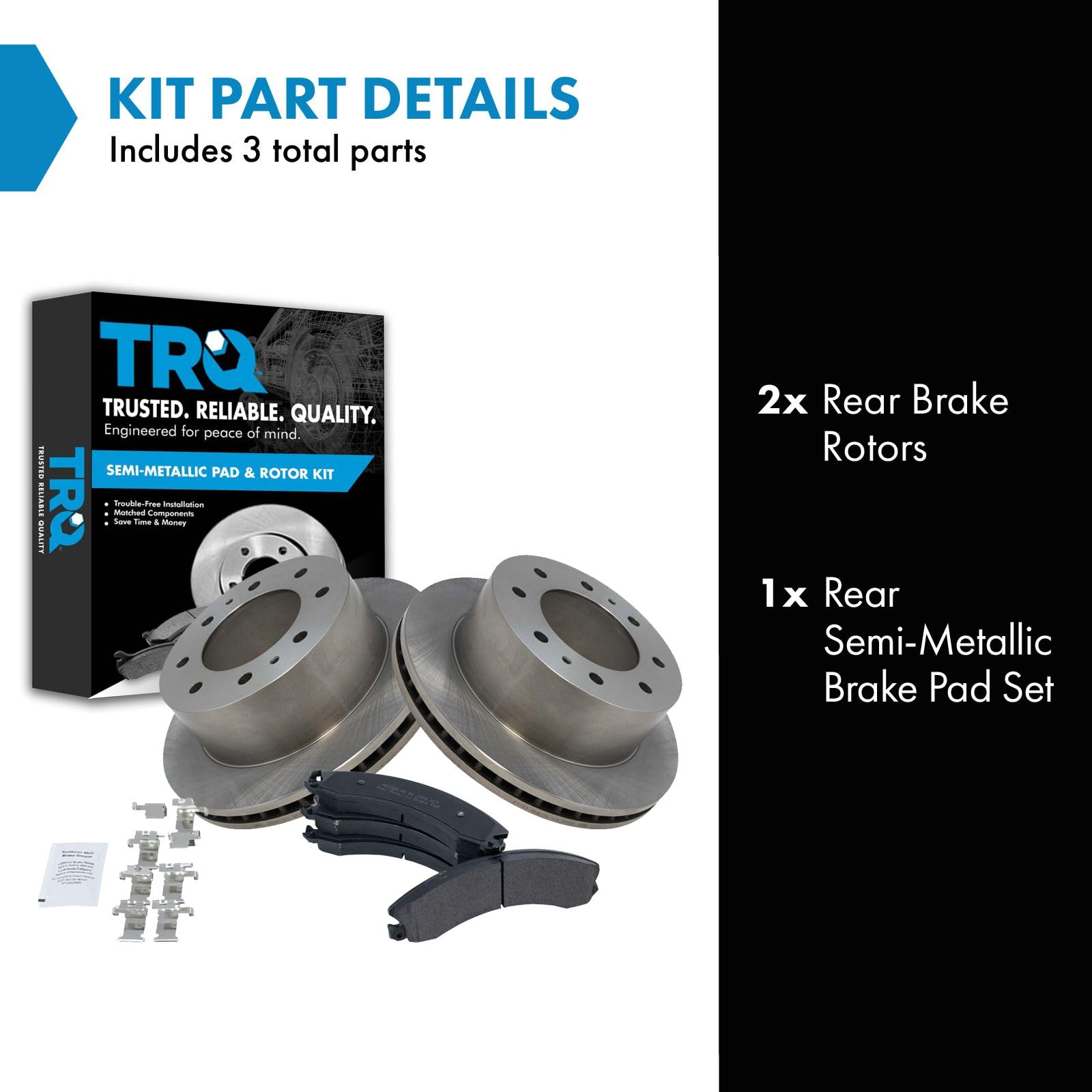 Trq Rear Brake Pad & Rotor Kit Brake Pads Brake Rotor Semi-Metallic Compatible With 2011-2019 Chevrolet Silverado 2500 Hd Silver