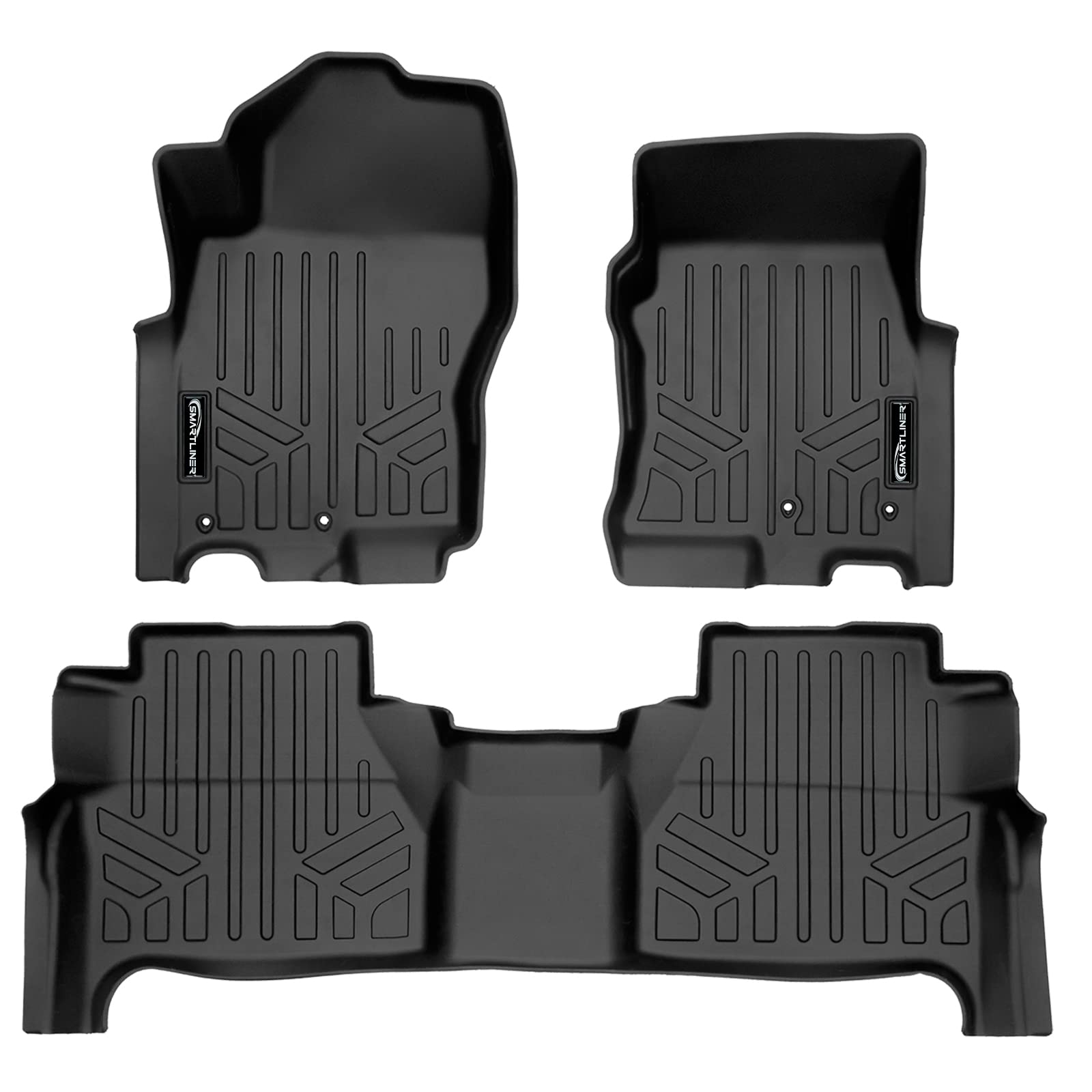 Smartliner Custom Floor Mats 2 Row Liner Set Black Compatible With 2022-2023 Nissan Frontier (Crew Cab With 2Nd Row Under-Seat S