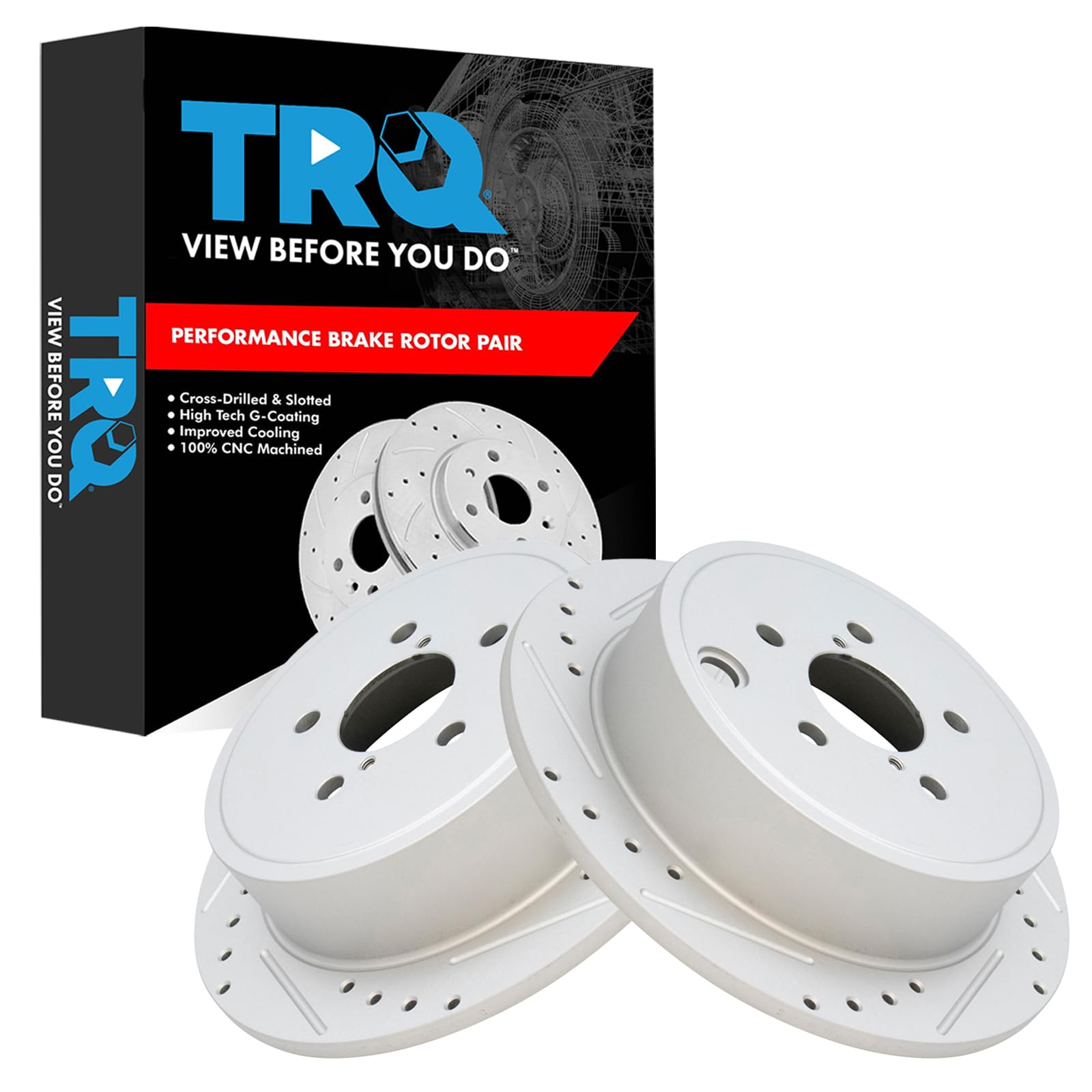 Trq Rear Performance Brake Rotors Set Premium G-Coated Cross Drilled & Slotted Compatible With 2013-2015 Subaru Brz 2009-2013 Fo