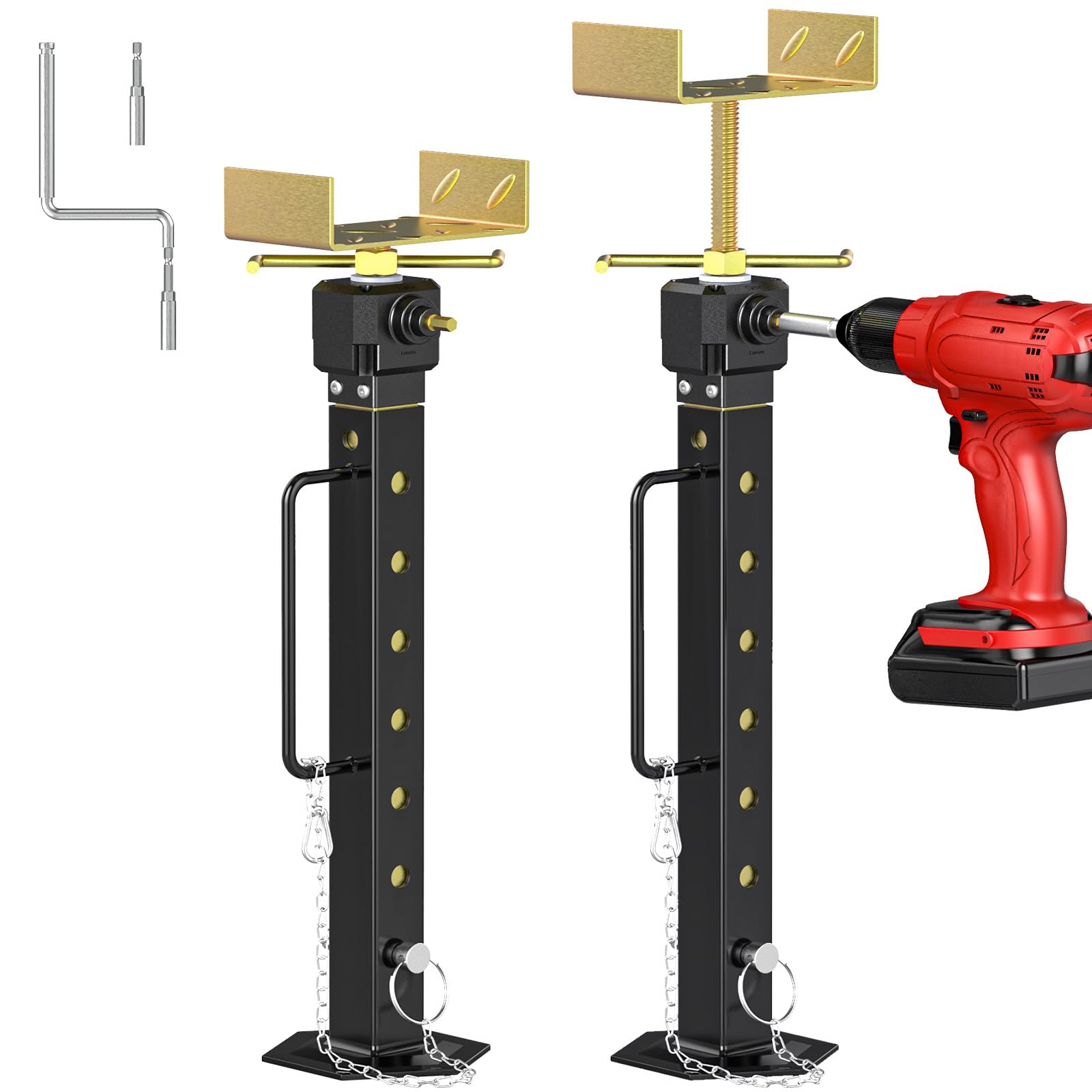 2024 Upgraded Rv Slide Out Supports Jacks Adjusted From 16' To 36' [Allow Drill Adjust] Heavy Duty Camper Stabilizer Jacks For Travel Trailer,Supports Up To 5,000 Lbs, 2 Pcs With Aluminum Gear Box