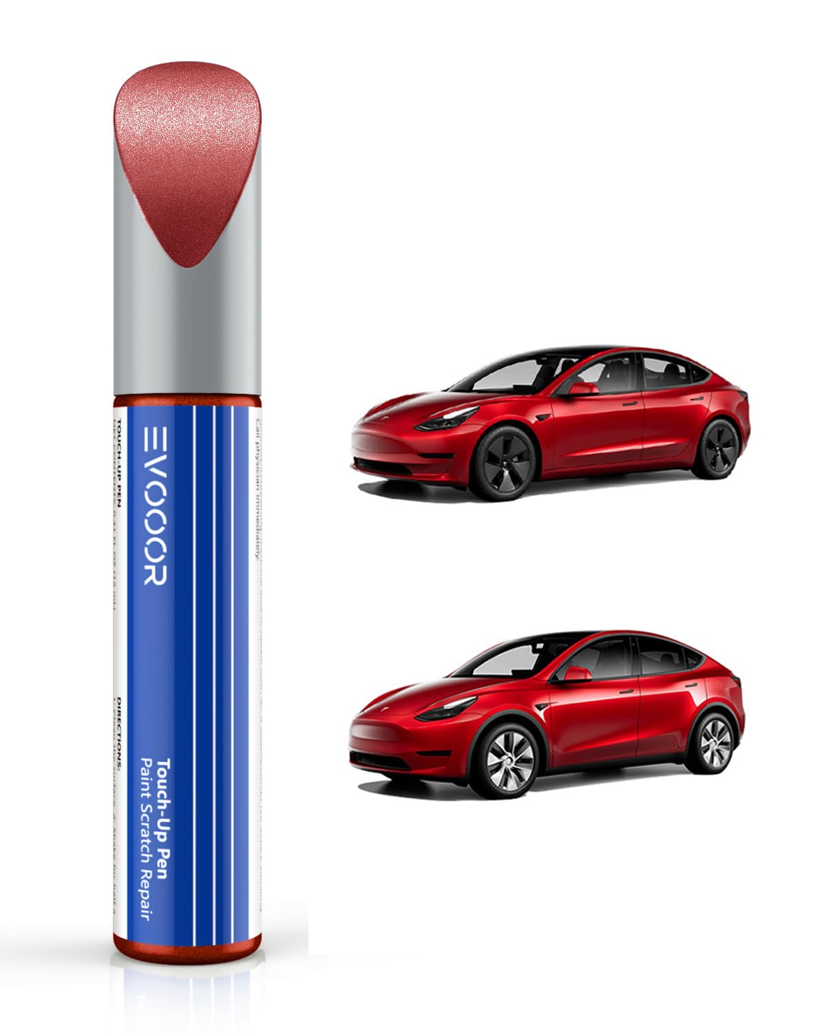 Evooor For Tesla Red Touch Up Paint - Diy Scratches Repair With Color-Matched For Model 3/Y/S/X (Red (Pmmr/Ppmr))
