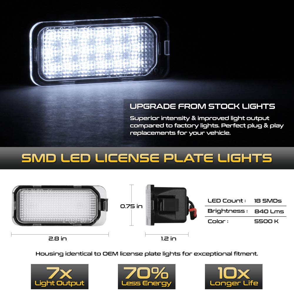 Vipmotoz Full Led License Plate Light Tag Lamp Assembly Replacement Pair For Ford Edge Ranger C-Max Transit Connect 150 250 350H