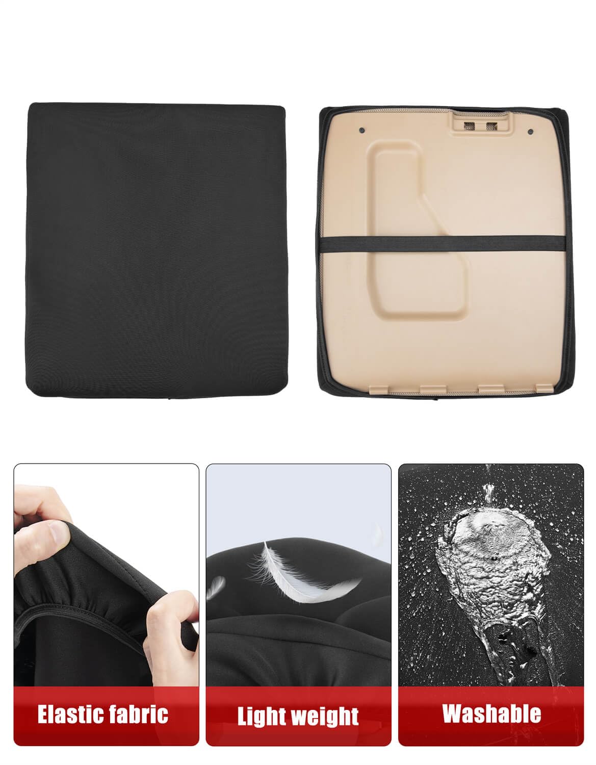 KBH Center Console Armrest Cover for Ford F150 2011-2014, Jump Seat, Car Arm Rest Protector, Washable, Anti-Scratch, Black