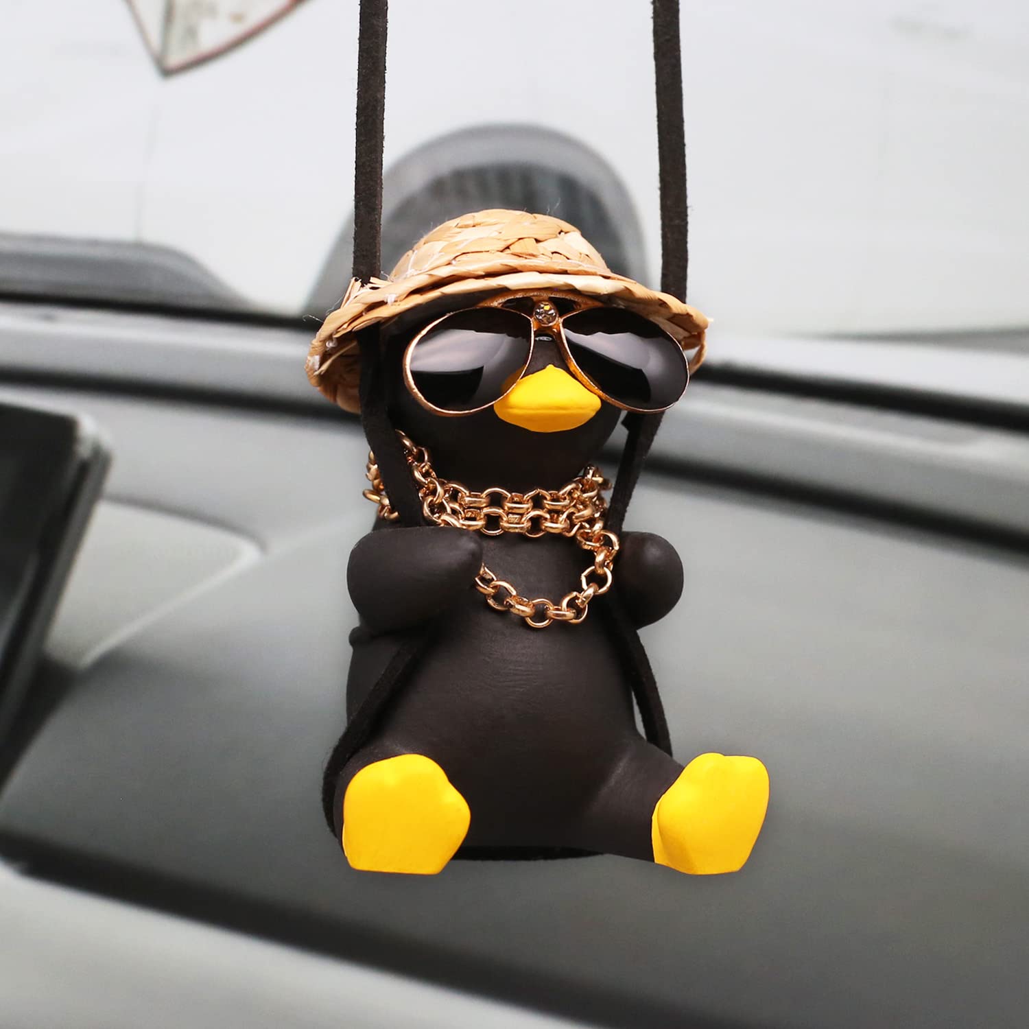 Swinging Duck Car Hanging Ornament, Cool Car Hanging Accessories for Rear View Mirror, Cute Car Pendant Swinging Sunglasses Duck