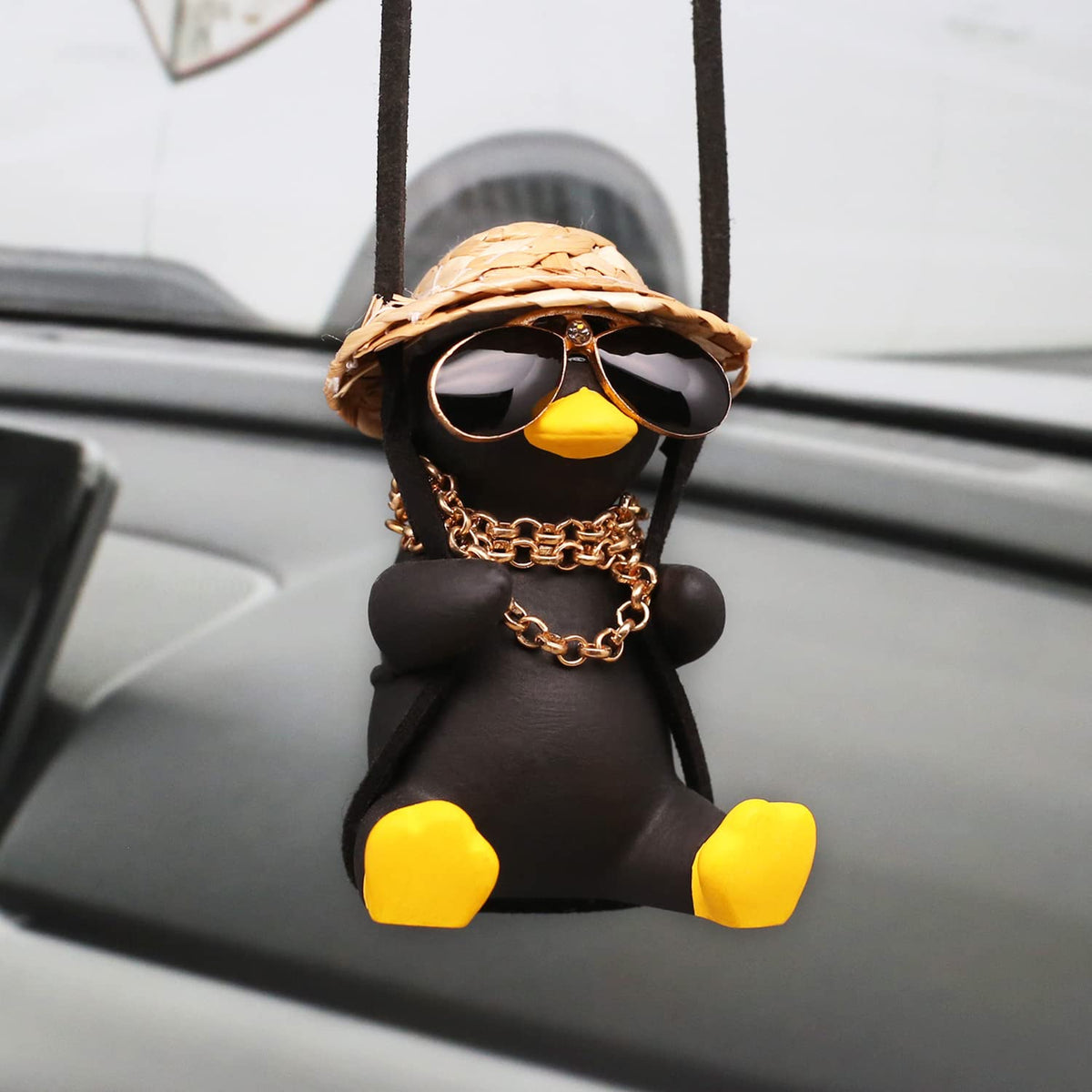 Swinging Duck Car Hanging Ornament, Cool Car Hanging Accessories for Rear View Mirror, Cute Car Pendant Swinging Sunglasses Duck