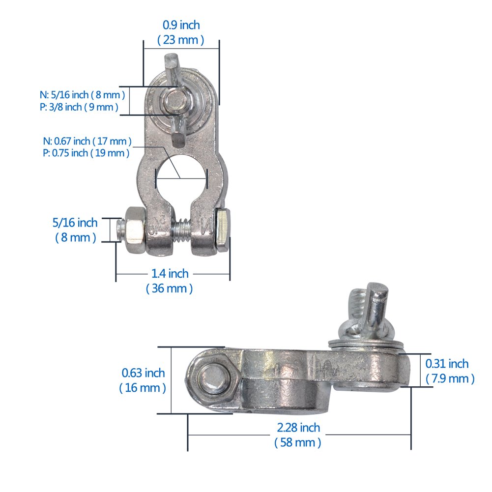 Handster Marine Battery Terminal Wing Nuts Style Zinc Alloy Terminal Kit With Anti-Corrosion Washers