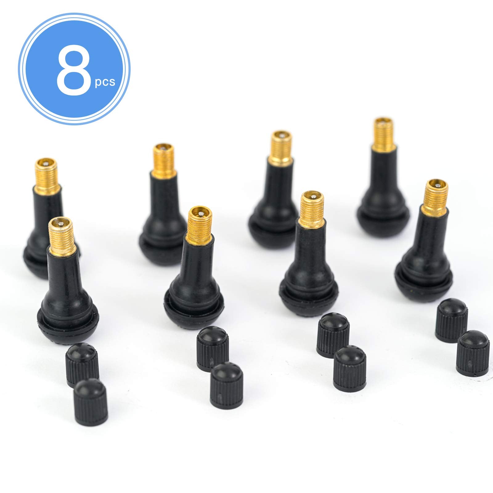 Aoerzn 8Pcs Premium Tr413 Tubeless Tire Valve Stems, Black Rubber Snap-In Tire Valve Stem, Universal For Tubeless 0.453 Inches 1