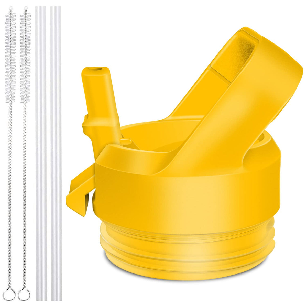 Straw Cap for YETI Rambler Bottle and RTIC Bottle, Straw Lid with 2 Straws and 2 Brushes (Alpine Yellow)