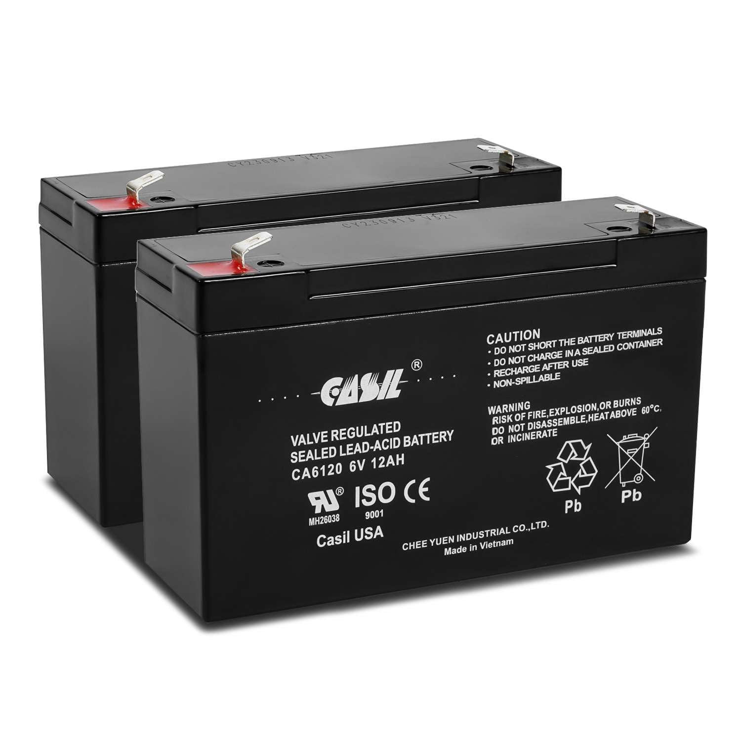 Casil 6 Volt 12 Amp Rechargeable Sealed Lead Acid 6V 12Ah Battery F2 Terminals 2 Pack