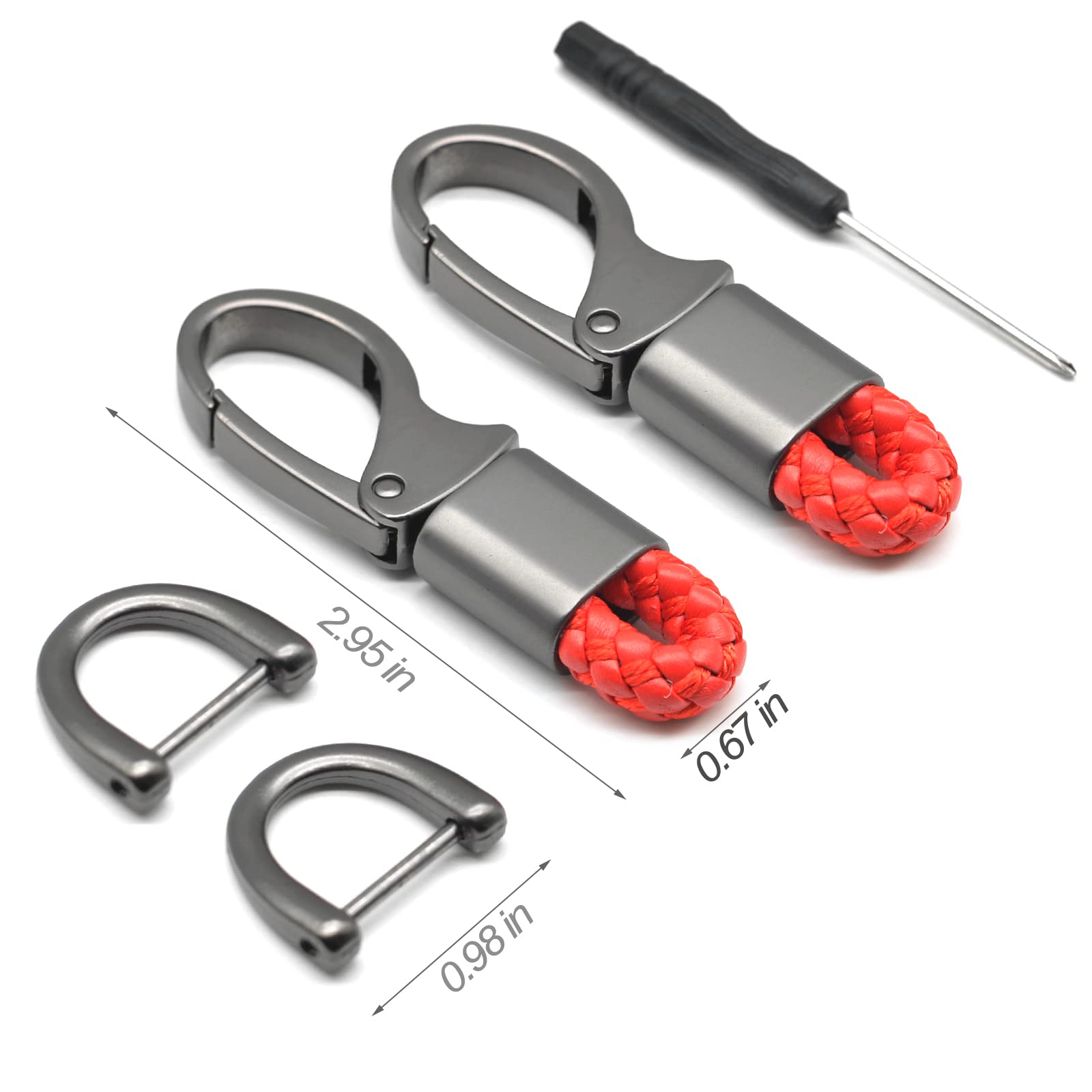 Eyanbis Car Key Fob Keychains Leather Holder Key Chain Sturdy Metal With D-Ring For Men And Women 2 Pack, Red, 360 Degree Rotata