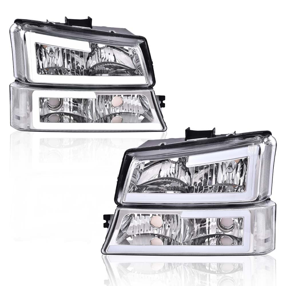 2Pcs Chrome Housing Clear Corner Headlights Assembly For 2003-2007 Chevy Silverado/Avalanche, Left & Right Headlights Assembly H