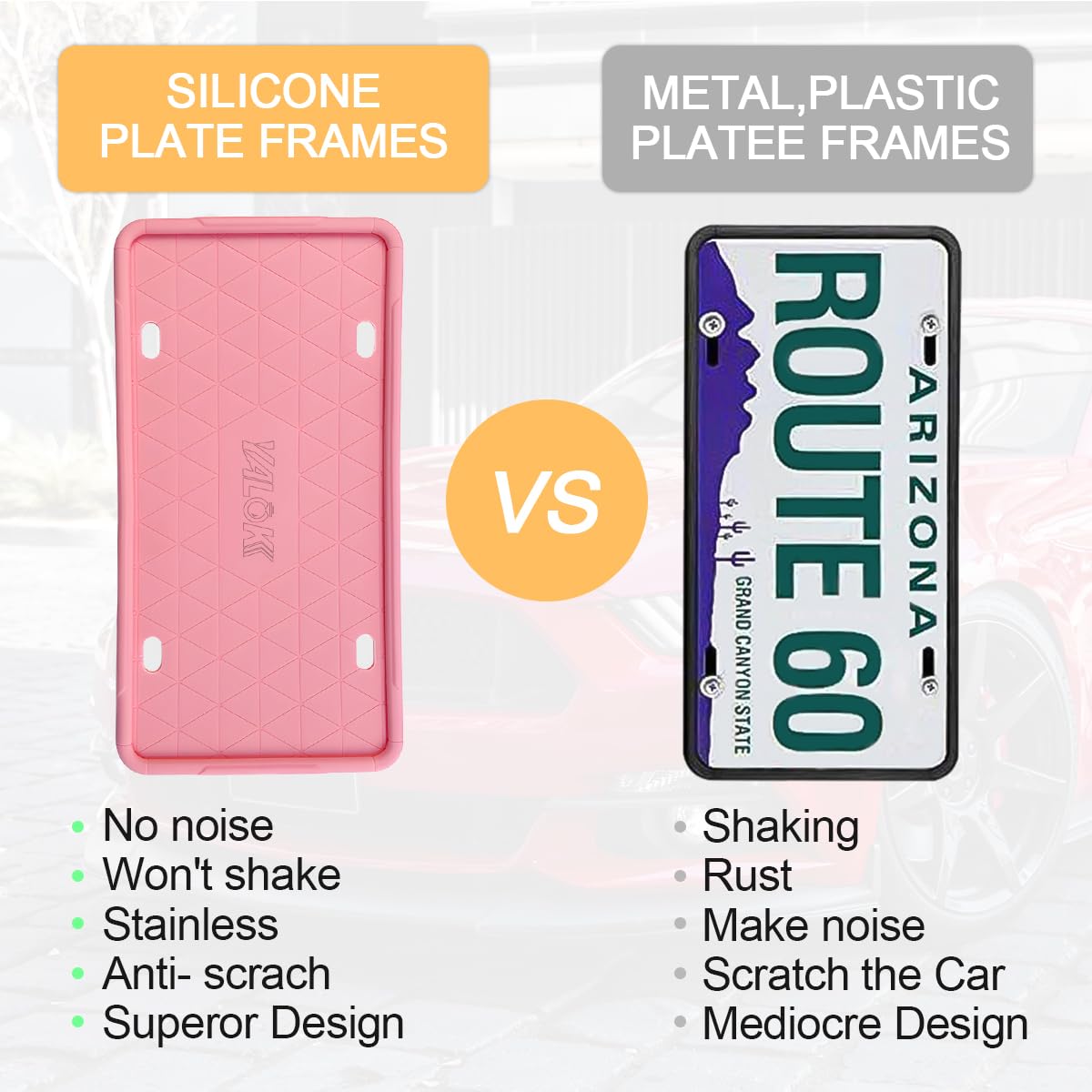 Yalok Silicone License Plate Frame With Drainage Holes, Universal Us Car License Plate Bracket Holder. Rust-Proof, Rattle-Proof,