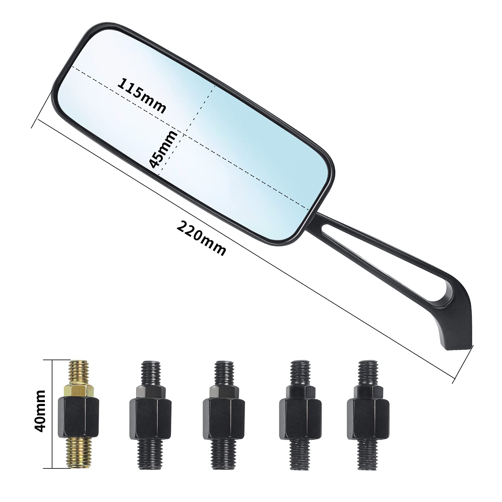 Surpassme 8Mm/10Mm Black Rectangle Motorcycle Bobber Mirrors Blue Mirror Reducing Glare Motorcycle Rear View Mirrors