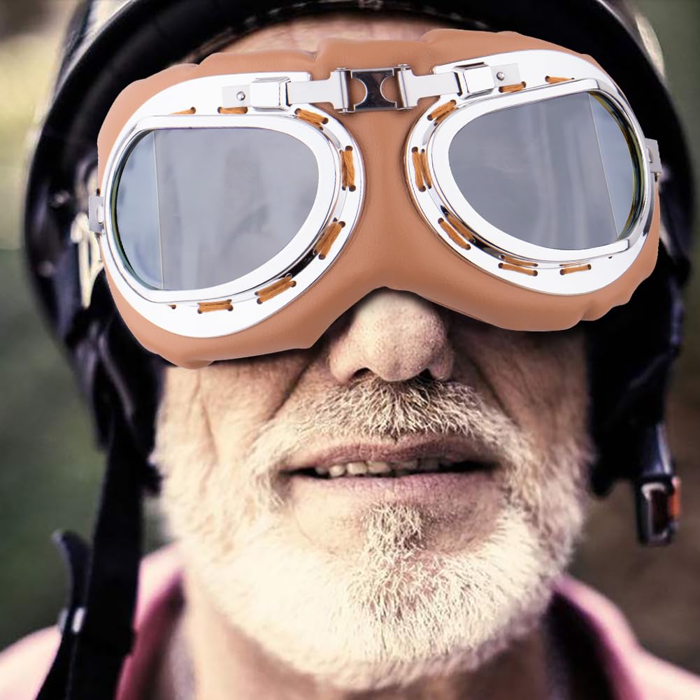 Peicees Vintage Helmet Goggles Motorcycle Goggles Bike Motorcross Pilot Goggle, Copper Silver-Silver