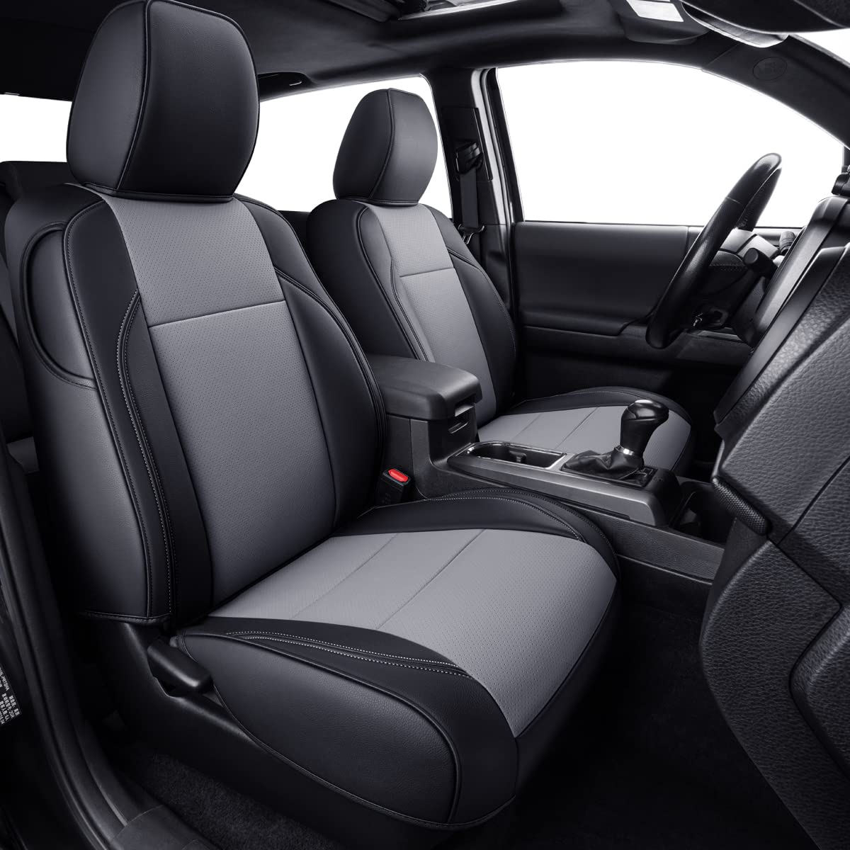 Luckyman Club Tacoma Custom Fit Seat Covers For 2016-2023 Tacoma Crew Cab With Faux Leather (Black & Gray)