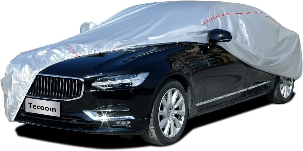 Tecoom Waterproof Sedan Car Cover Oxford W/Door Zipper, All Weather Car Cover For Automobiles, Uv-Proof Windproof Hail Sun Snow