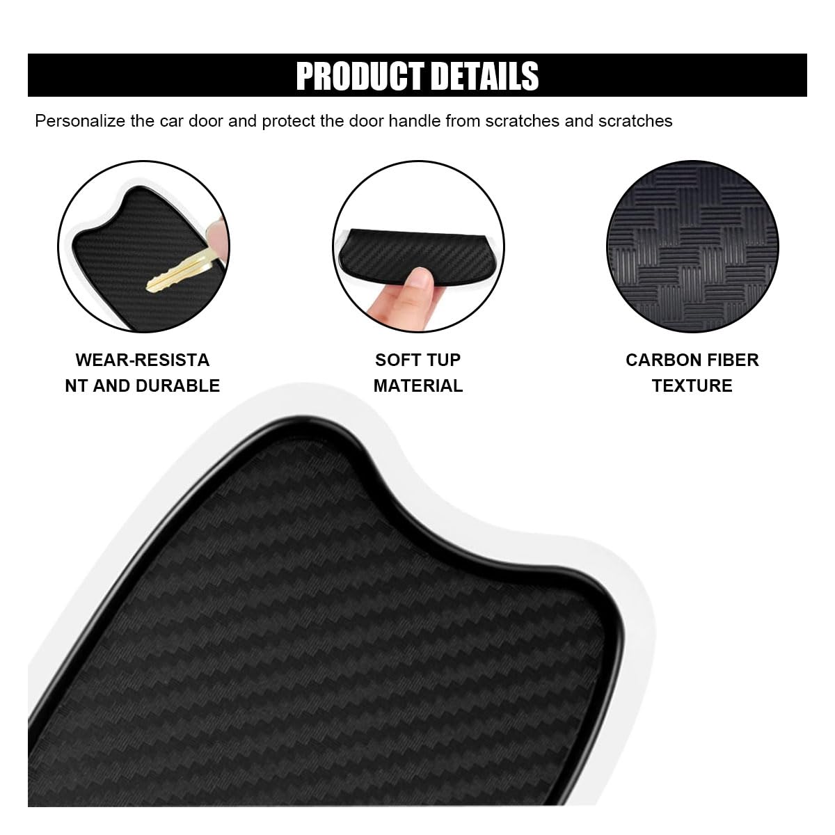 4Pcs Car Door Handle Cup Scratch Protectors, Tpu Carbon Fiber Door Bowl 3D Traceless Sticker, Car Door Handle Paint Cover Guard