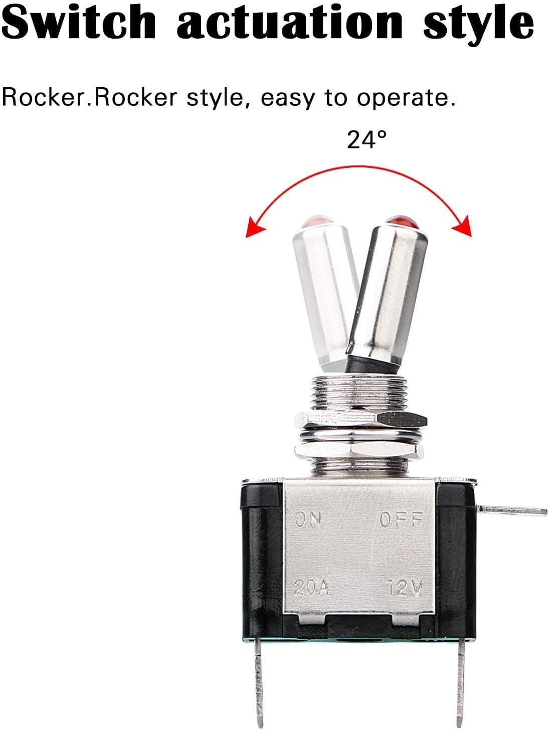 Linkstyle 5Pcs Led Lighted Rocker Toggle Switch, 12V 20A Heavy Duty Marine Toggle Switch, Illuminated Toggle Switch Racing Autom