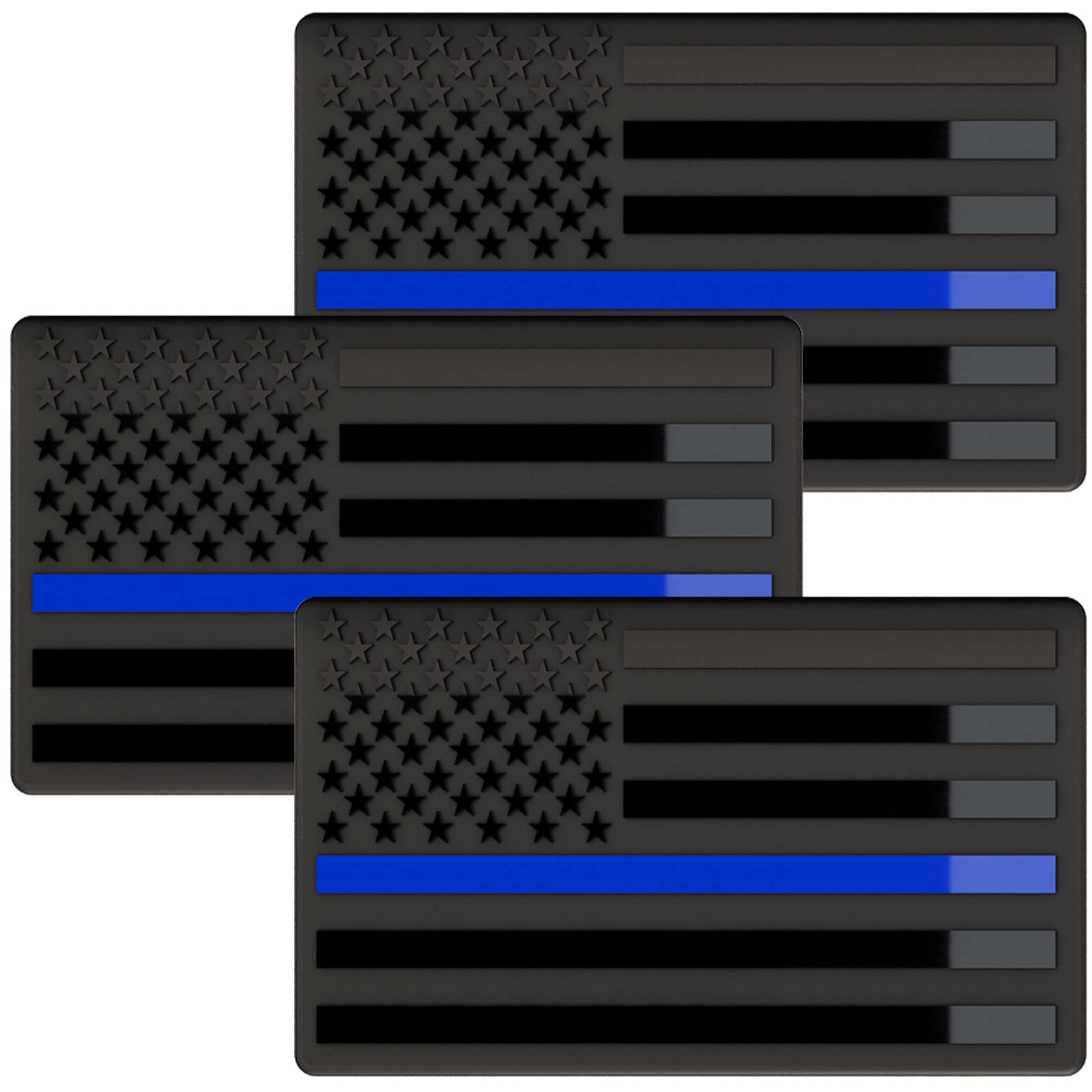 Embossed 3D Metal Thin Blue Line All Black American Flag Emblem Decal Stickers (3 Pack), Matte Black 5' X 3' Patriotic Usa Us Flag Decals For Car, Truck, Motorcycle Honoring Police Law Enforcement