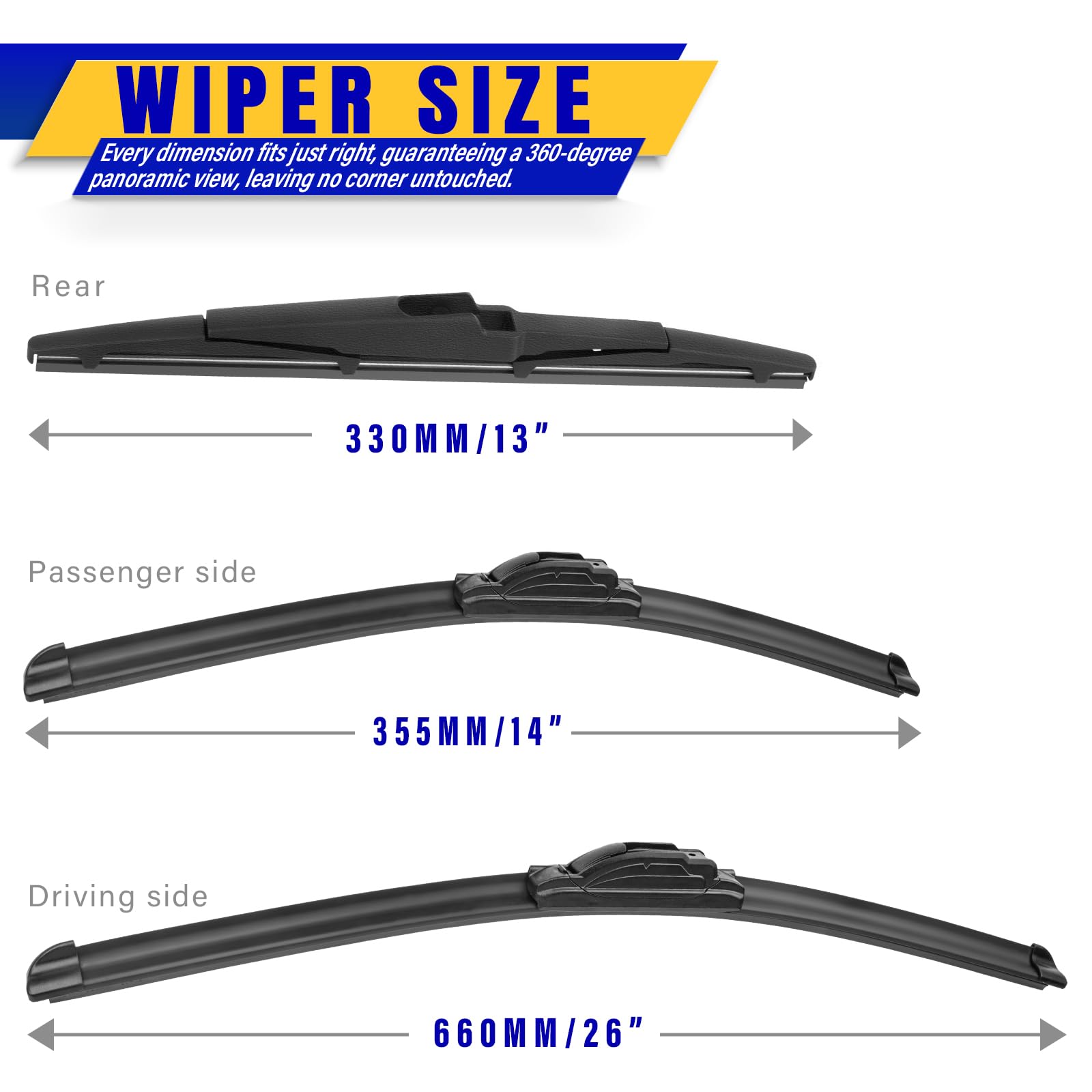 3 Wipers Replacement For 2013-2018 Hyundai Santa Fe/2013-2019 Hyundai Santa Fe Xl, Windshield Wiper Blades Original Equipment Re